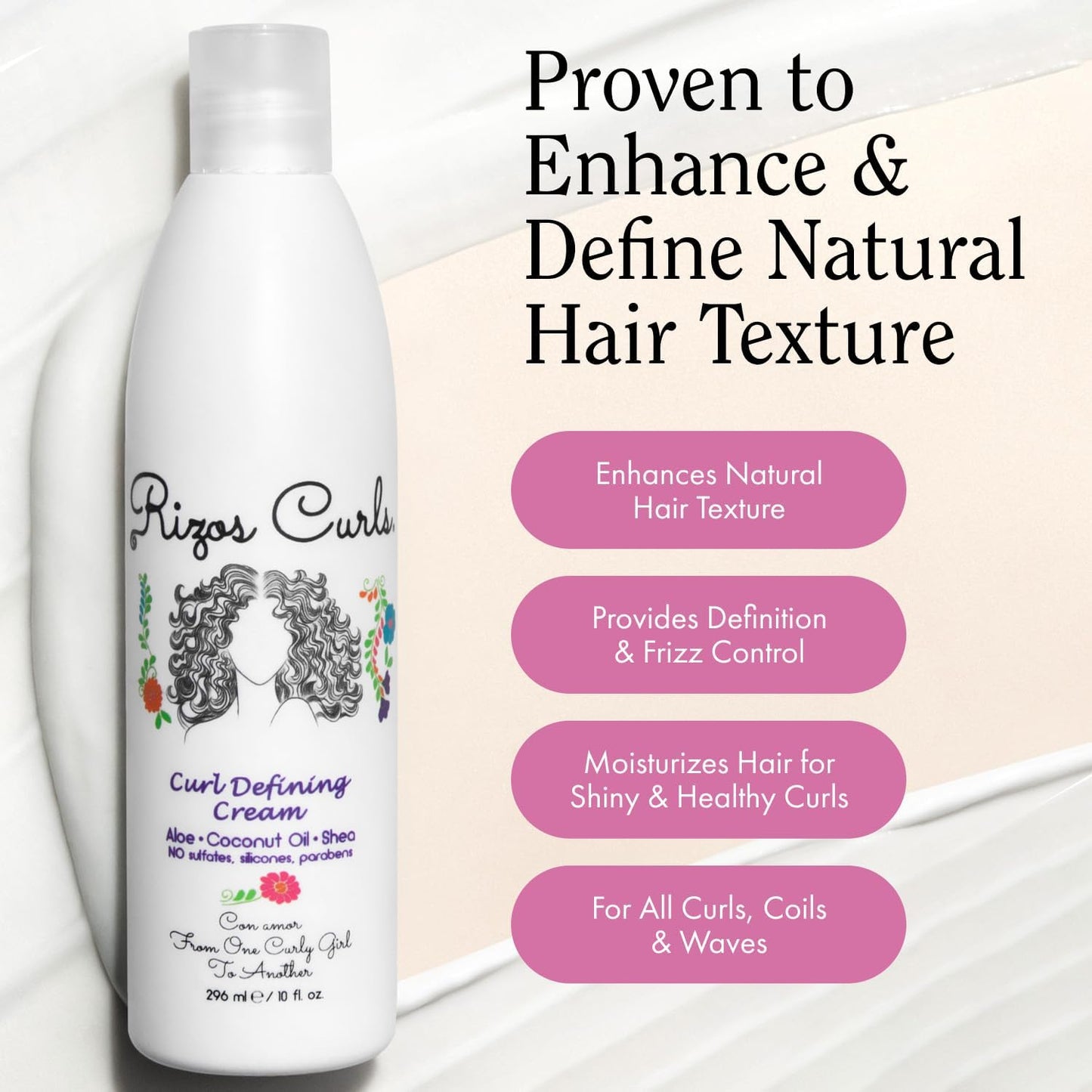 Rizos Curls Travel Curl Defining Cream, Enhance Waves, Curls & Coils, Soft Hold for Weightless Volume, Moisturizing for Frizz-Free Shine with Aloe Vera, Coconut Oil & Shea Butter, 2.5 oz