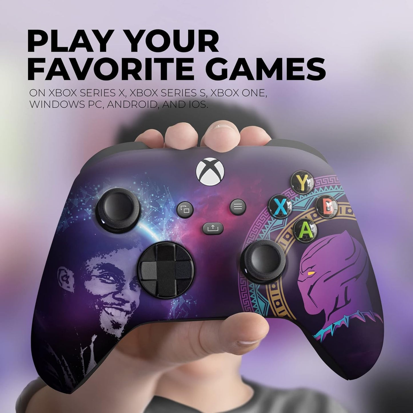 DreamController Blacckk Panther Custom X-box Controller Wireless compatible with X-box One/Series X/S Proudly Customized in USA with Permanent HYDRO-DIP Printing (NOT JUST A SKIN)