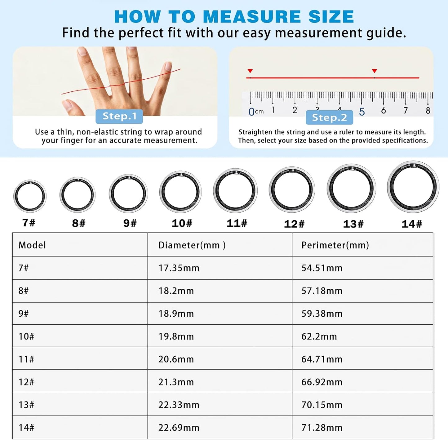Fitness Tracker Ring for Women Men - Smart Ring with Heart Rate, Blood Oxygen, Sleep Tracker, IP68 Waterproof Activity Tracker (Silver 8)