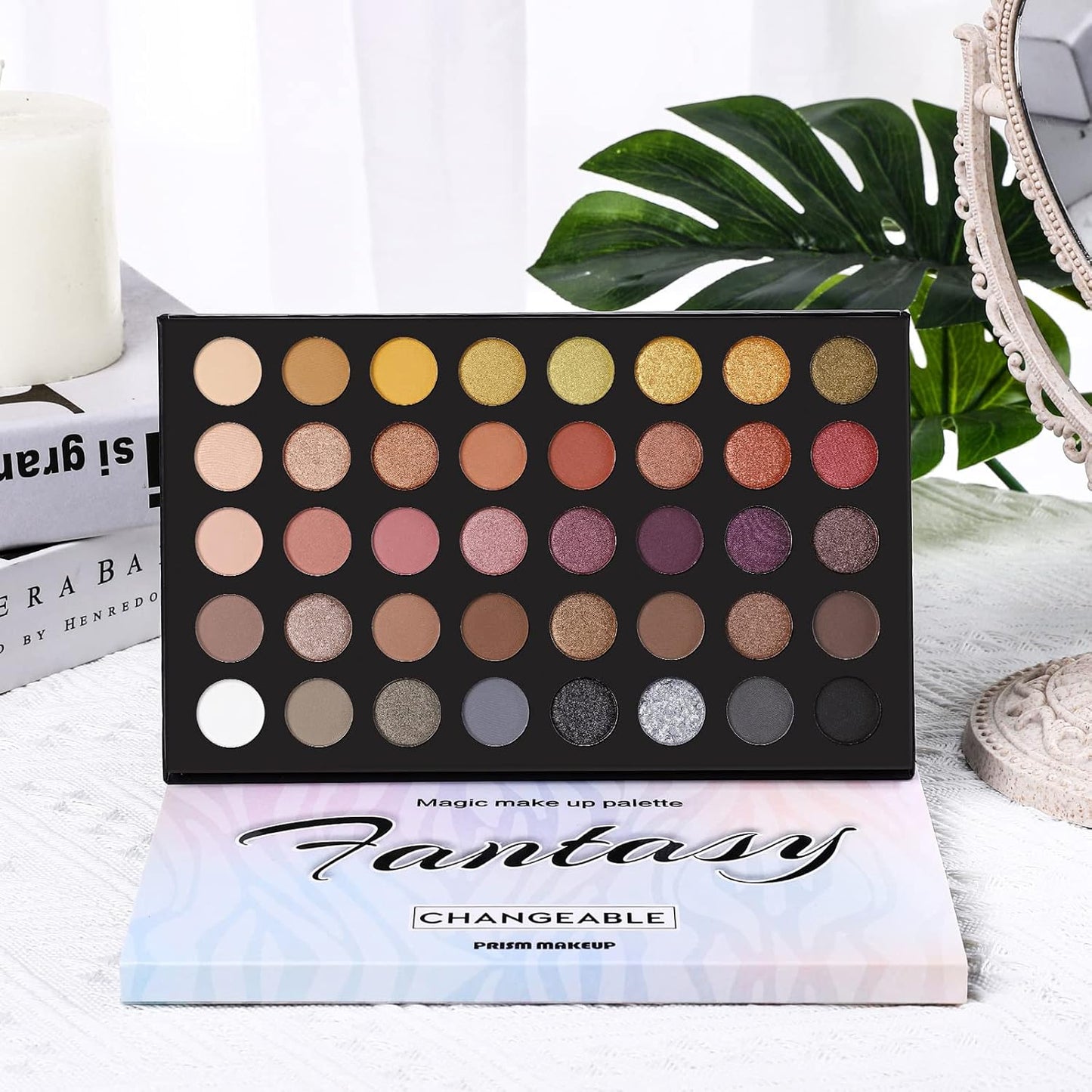 Professional Neutral Smokey Eyeshadow Makeup Palette, Matte Shimmer Metallic Black Grey Dark Goth Eye Shadows for Halloween, Pigmented Warm Smoky Naked Nude Rosy Gold Brown Pallet Daily Make Up Kit