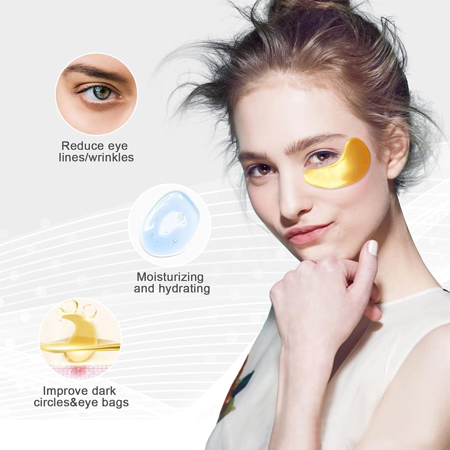 Permotary 30 Pairs 24K Gold Gel Crystal Collagen Eye Pads,Under Eye Mask for Moisturizing,Fine Lines,Dark Circles& Puffy Eyes Under Eye Patches,Gold