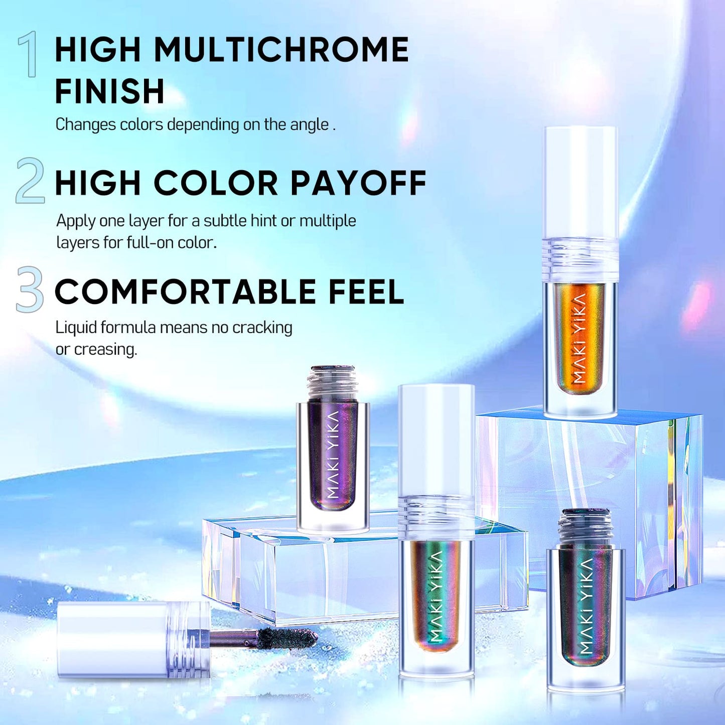 MAKI YIKA Glitter Eyeshadow Purple Liquid Multichrome Eyeshadows Long Lasting Metallic Chameleon Eye Shadow Holographic Eye Topper Glitters (#1 Twilight)