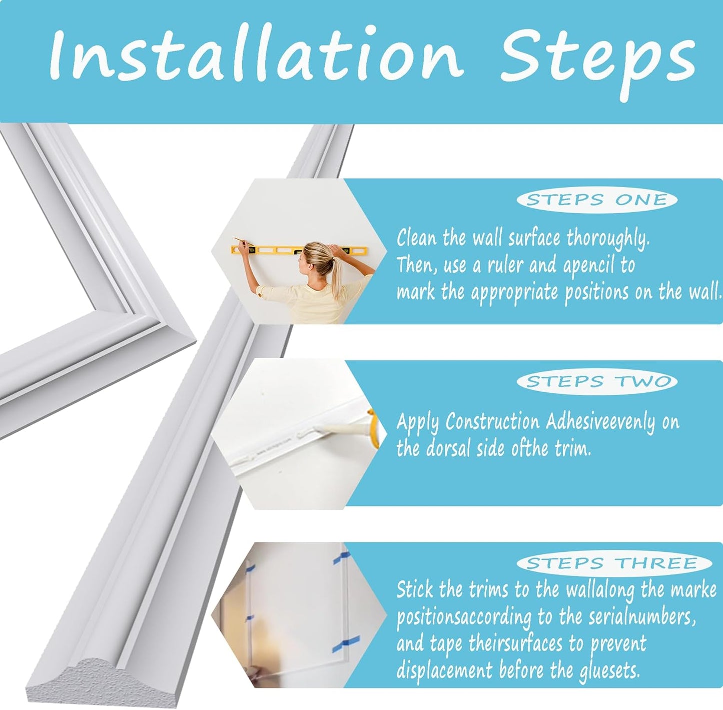 3 PCS Premade Wainscoting Panels Accent Wall Panels for Interior Wall Decor Easy DIY Build and Batten Chair Rail & Picture Frame Door Decor (8 x 24 in)