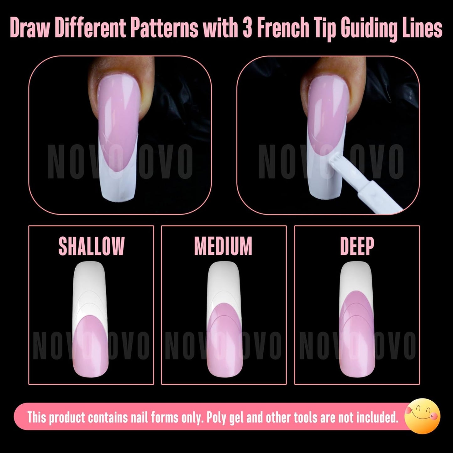 Helloween Curved Square Nail Dual Forms for Poly Gel Extension with Guiding Line Inside, M L XL Reusable Full Cover Acrylic/Builder/Hard Gel Polygel Molds for Salon DIY x 15 sizes 150 Pcs