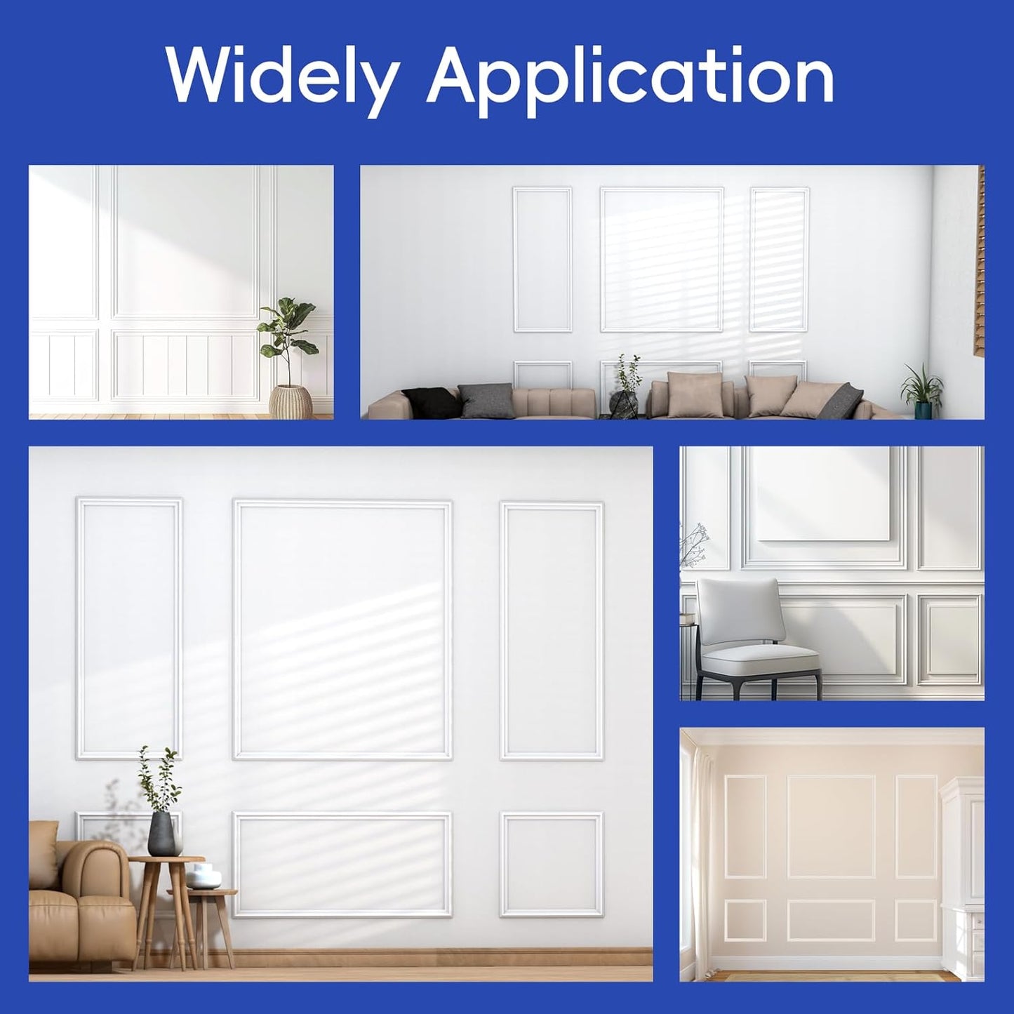 COUKIU 6 Sets Pre-Cut Wall Molding kit,Ready to Assemble Accent Molding Wainscoting Panels for Interior Walls Home Decor（6 Frames，Style1)