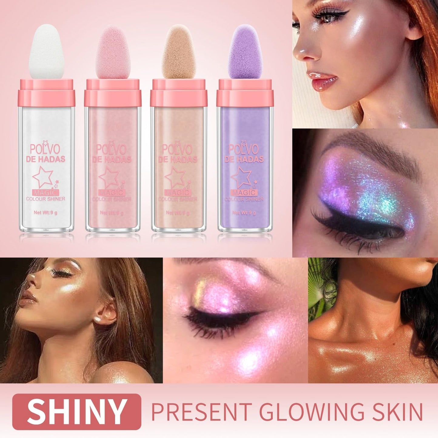 3 Pack Polvo De Hadas Fairy Dust Highlight Patting Powder - Full Body Contouring and Clavicle Pearlescent Patting Powder for Face and Eye, Halloween Sparkling Body Glitter Powder (3 Pack)