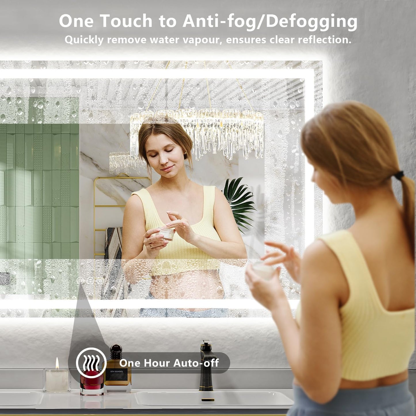 66x36 Inch LED Bathroom Mirror with Lights Front and Backlit Lighted Vanity Mirror for Bathroom Wall with 3 Colors Dimmable Anti-Fog Memory Shatter-Proof IP54 Waterproof Horizontal/Vertical