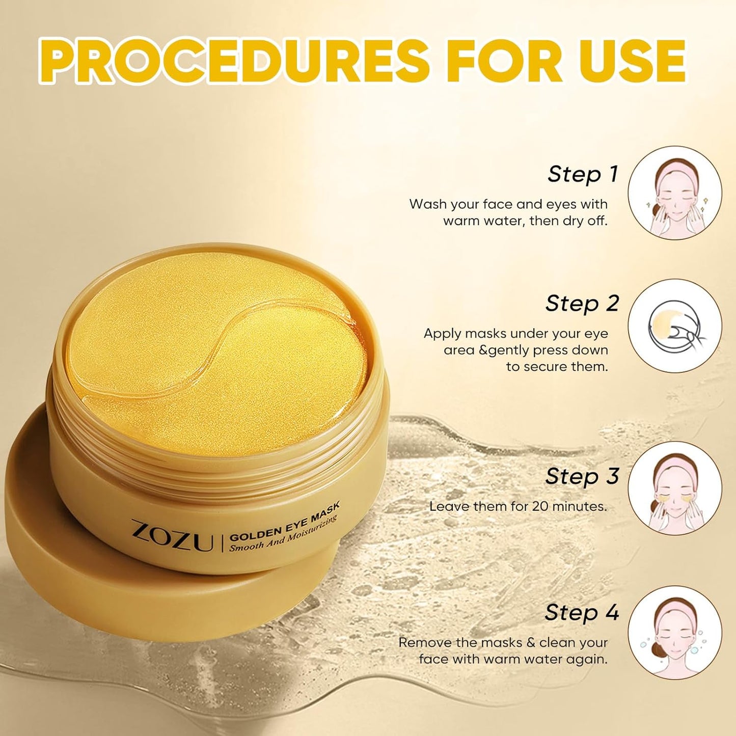 24K Gold Under Eye Patches-120 Pcs,Eye Mask Pure Gold Anti-Aging Collagen Hyaluronic Acid Under Eye Mask for Dark Circles, Puffiness & Wrinkles Refresh Your Skin（Gold）
