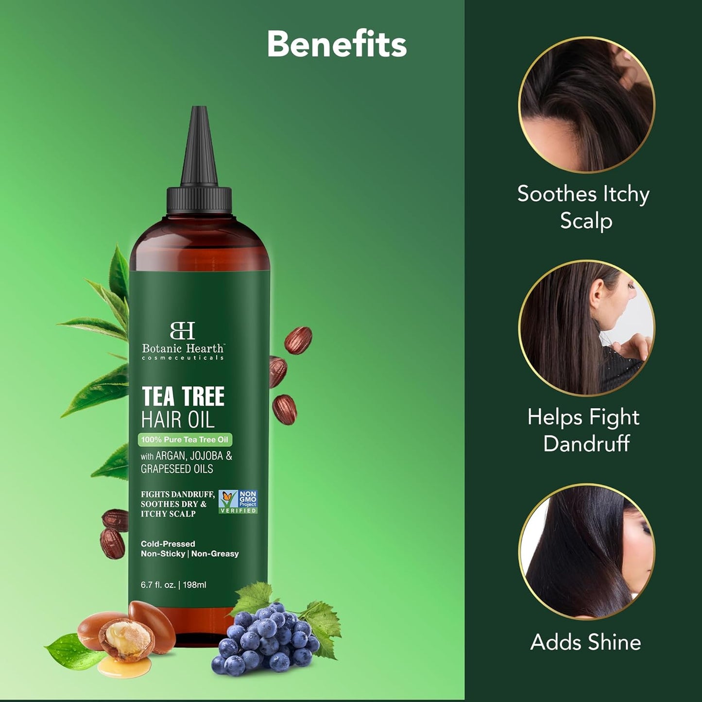 Botanic Hearth 100% Pure Tea Tree Oil For Hair (6.7 Fl Oz -Pack of 2) | With Jojoba & Grapeseed Oils | Hair Oil Repairs Dry Damaged Hair, Strengthening, Healthier Hair- Hair Tonic