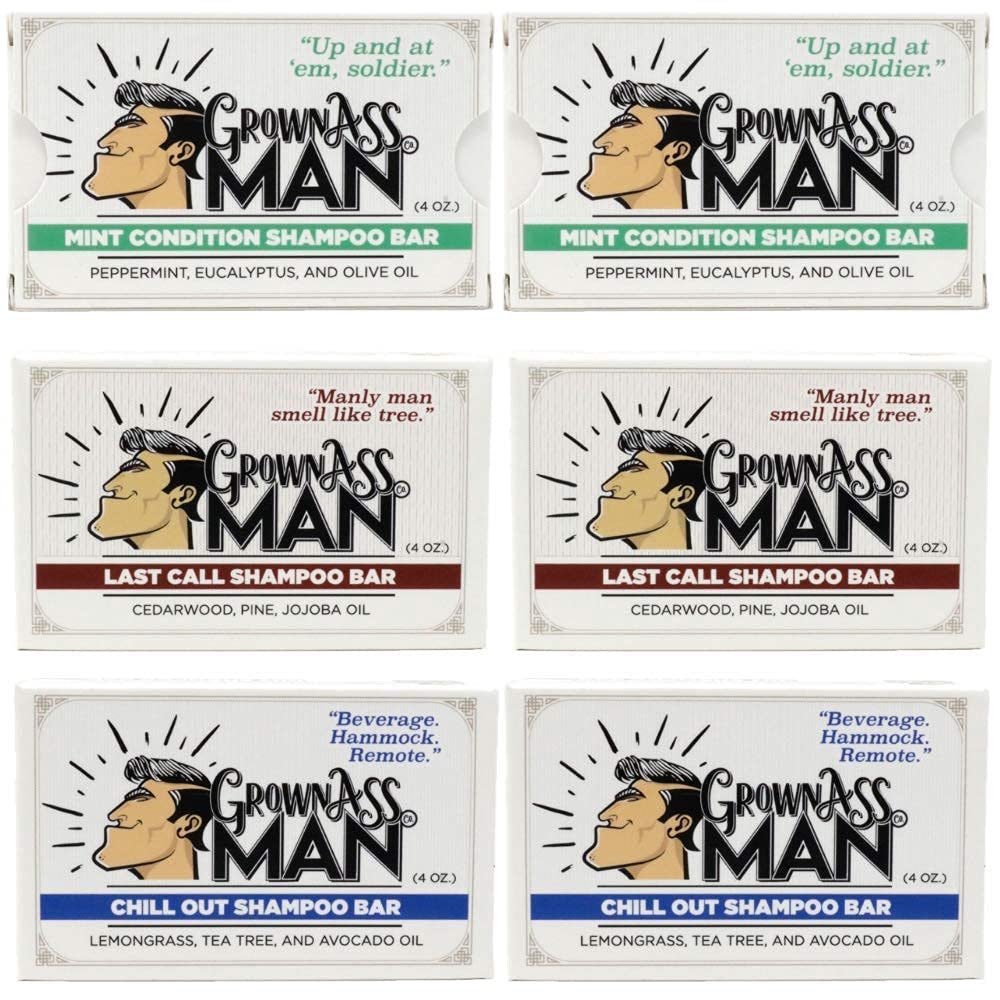 Solid Shampoo Bar Rich Lather 3 in 1: Hair, Beard & Body Wash - Plastic Free & Eco-Friendly, Natural & Organic Clean for All Hair Types, 4oz Bar (Variety, 6-Pack)