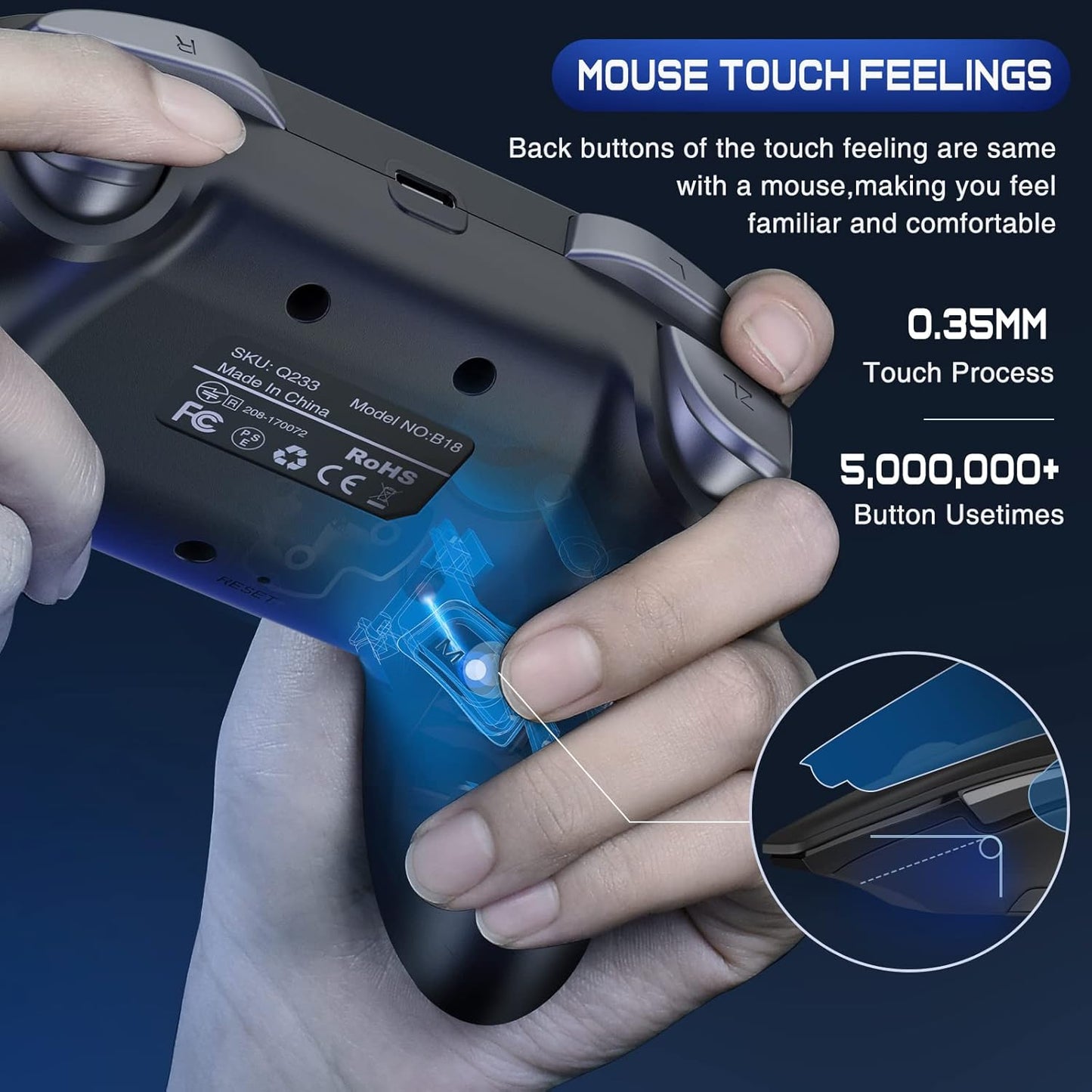Wireless Switch Controller for Nintendo Switch 2/Switch 1/Lite/OLED Controller, Switch Controller with a Mouse Touch Feeling on Back Buttons, Extra Switch Pro Controller with Wake-up,Programmable, Turbo Function