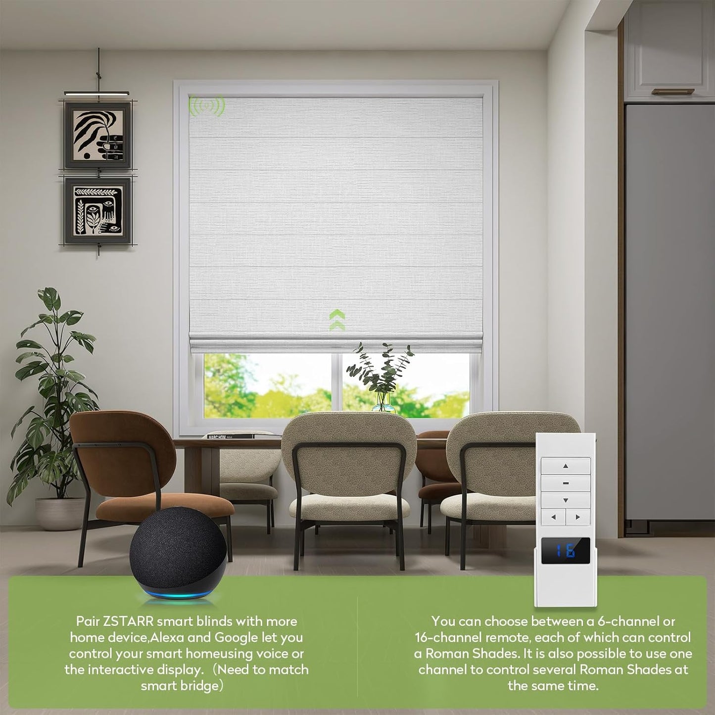 ZSTARR Smart Roman Shades Rechargeable Motorized Blinds with Remote Full Blackout Roman Window Shades Plain Fold Soft for Doors Bedroom, Custom Size (White)