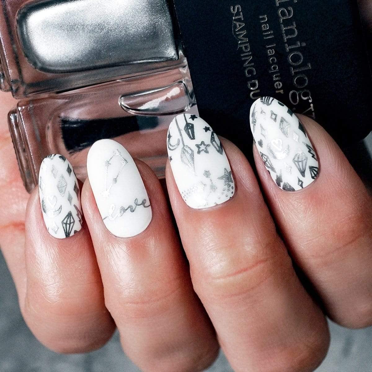 Maniology Crystal Galaxy Nail Stamping Starter Kit | Celestial Nail Art with Crystal-Inspired Galaxy Designs – with Stamping Plate, Polish, Top Coat, Stamper & Scraper