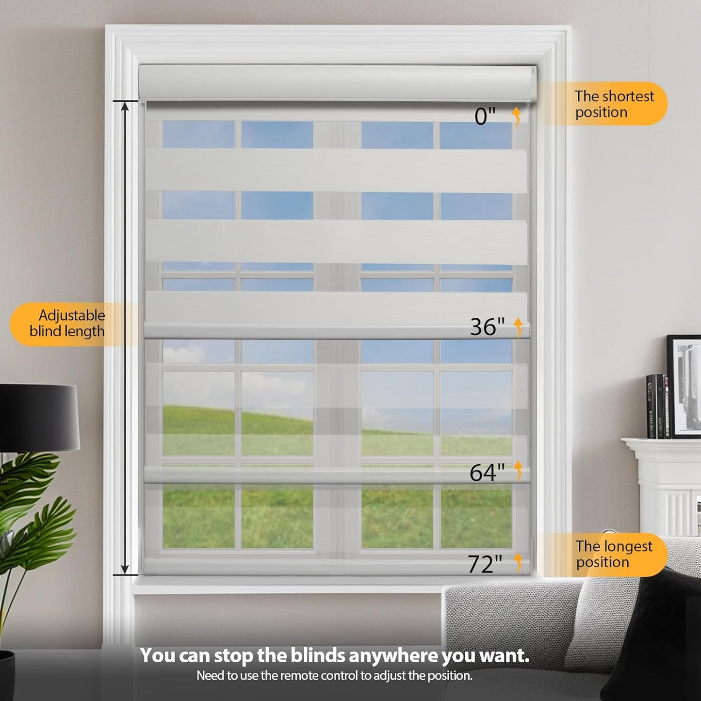 Motorized Blinds with Remote, Cordless Automatic Zebra Shades, Smart Blind for Windows, White, 46 x 72