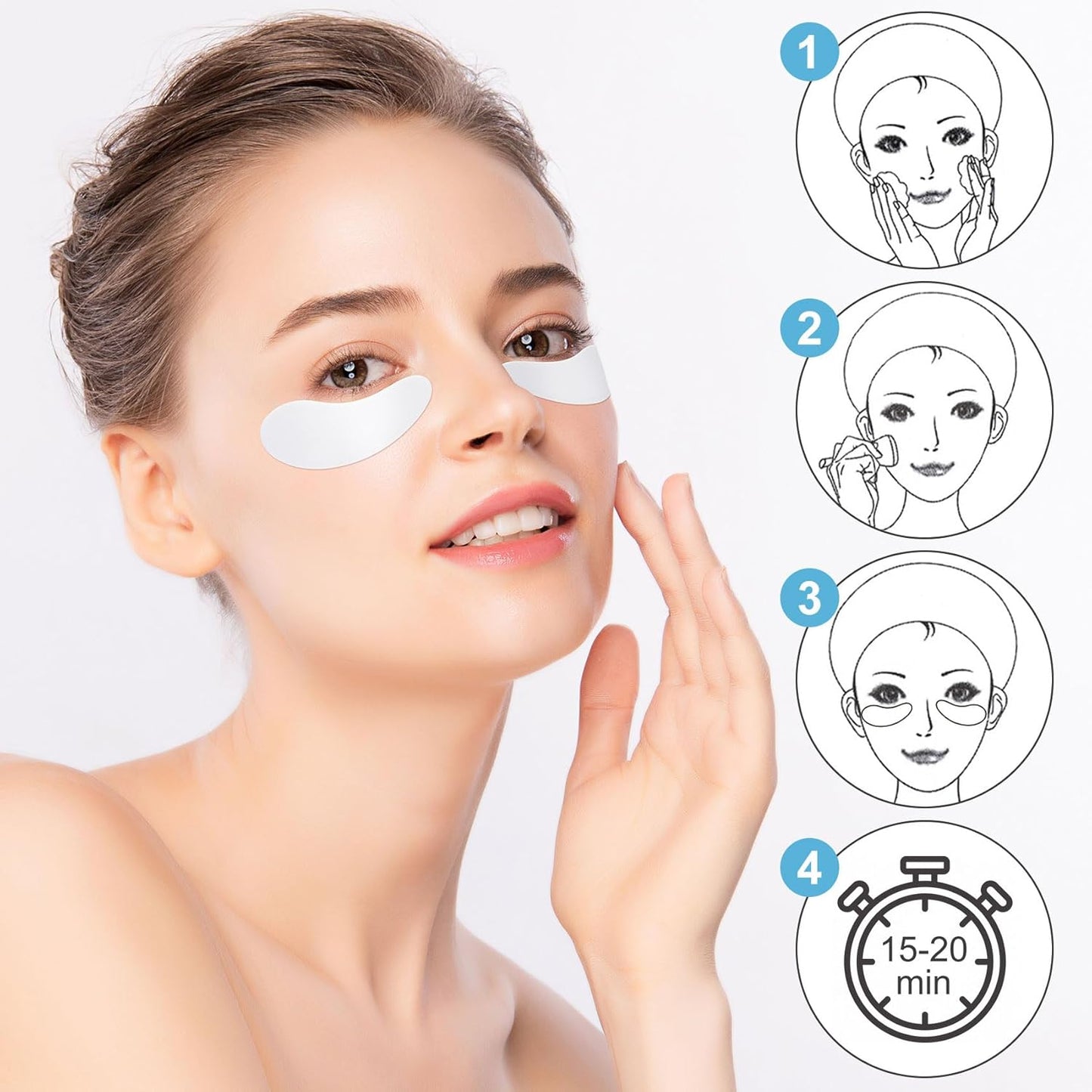 Under Eye Patches 2 Pairs, Silicone Reusable Eye Patches, Under Eye Mask for Skin Care Effect to Reduce Wrinkles and Fine Lines (White)