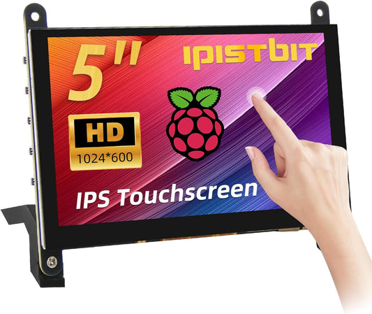 5 Inch LCD Touch Screen, 1024x600 IPS Display with Stand, HDMI Portable Monitor for Raspberry Pi 5/4B/3B+/3B/B+/Zero/400, BB Black, Windows 10 8 7, Free Driver