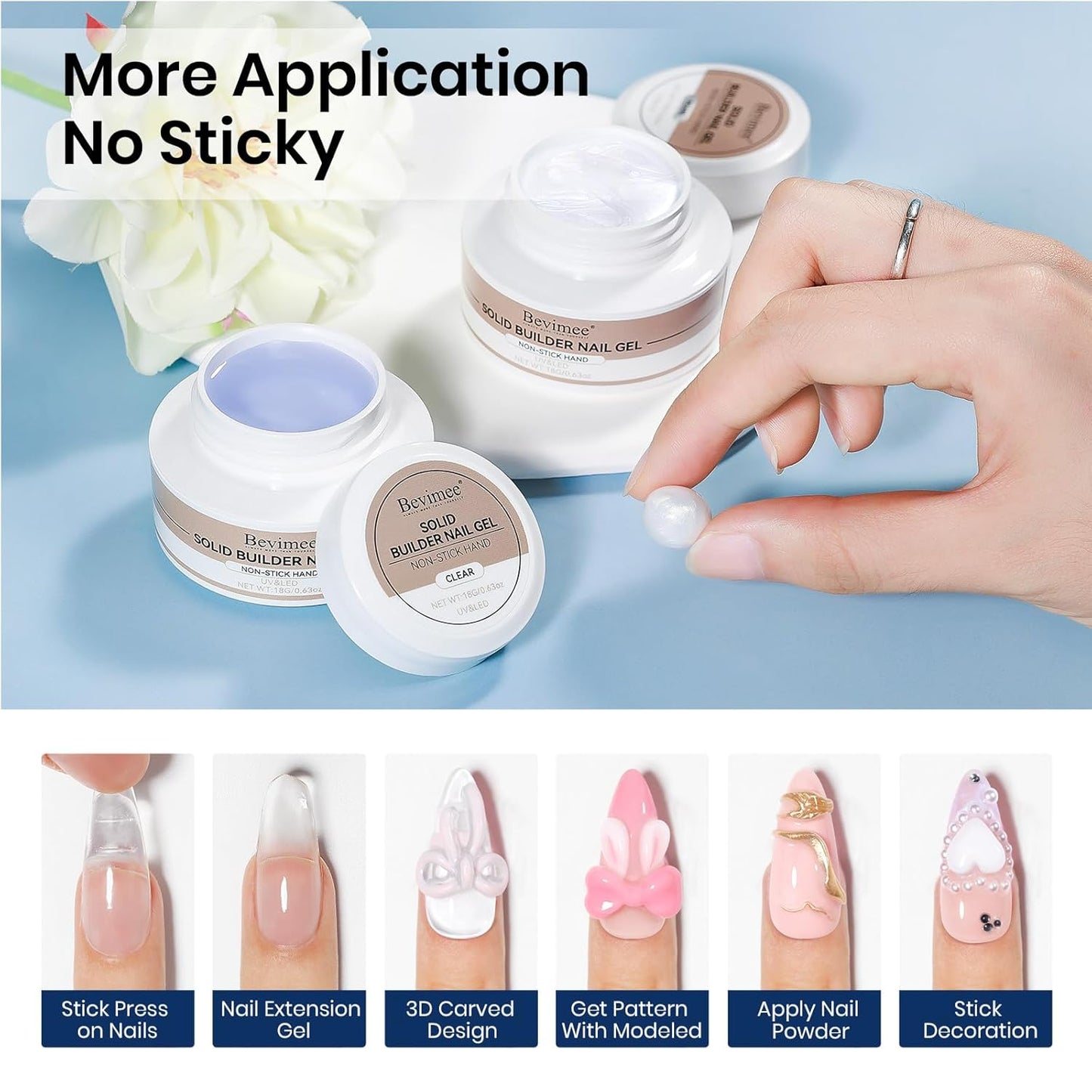 Molding Gel for Nails, Solid Builder Gel for Nails Non-Stick Hand for Modeling Sculpture Nail Extension UV/LED Manicure DIY At Home Clear Pearl White 2PCS