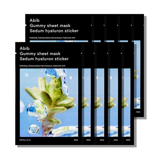 Abib Gummy Sheet Mask Sedum Hyaluron Sticker (10 sheets) I Hydrating Face Sheet Mask with Hyaluronic Acid & Sedum, 10-Minute Cooling & Soothing, for Dry & Sensitive Skin