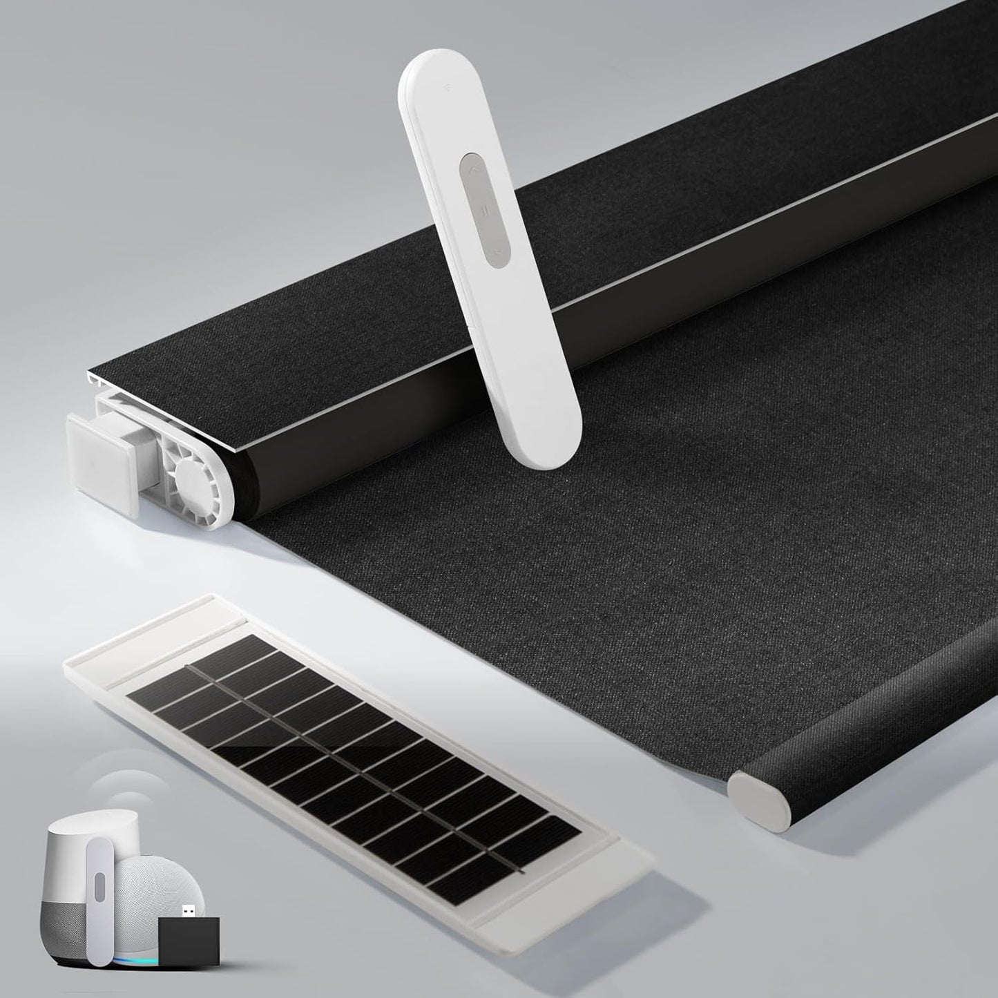 No Drill Motorized Blinds with Remote, Blackout Automatic Blinds with Solar Panel, Cordless Smart Electric Roller Shades for Windows, Black, 48 x 72