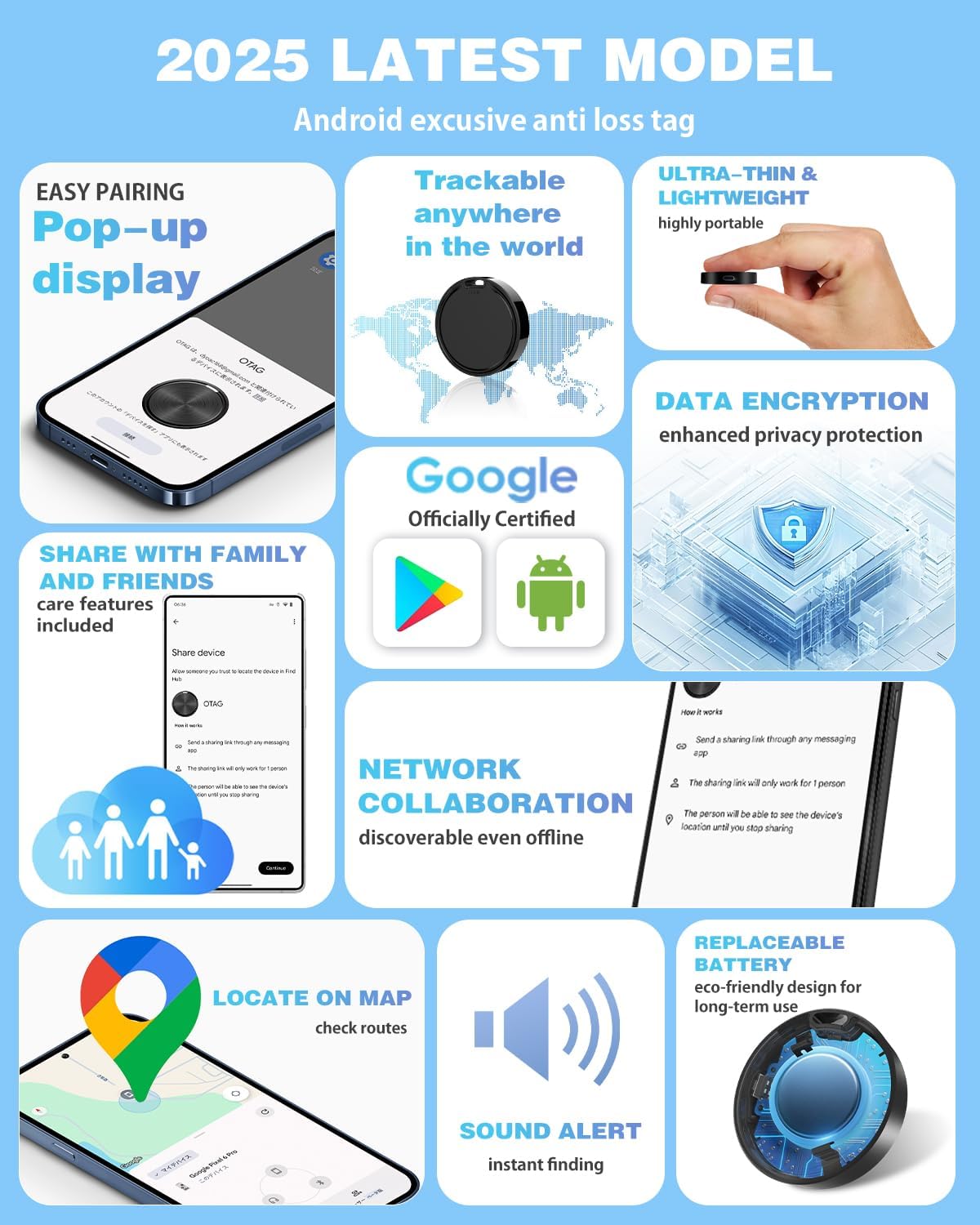 Air Tags for Android,Air Tags-2 Pack Android,Android Tracker Tags,2 Year Battery Life,Google Find Trackers for Google'S Find Hub App,IP65 Waterproof Luggage Tracker Android for Keys,Wallets,Luggage