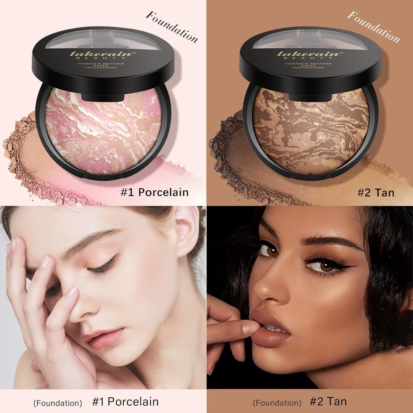 Baked Brighten Foundation, Coror Correcting Baked Balance Foundation,Buildable Coverage, Lightweight Powder Foundation, Creates a Perfect Canvas and a Natural Semi-Matte Finish(02# Tan)