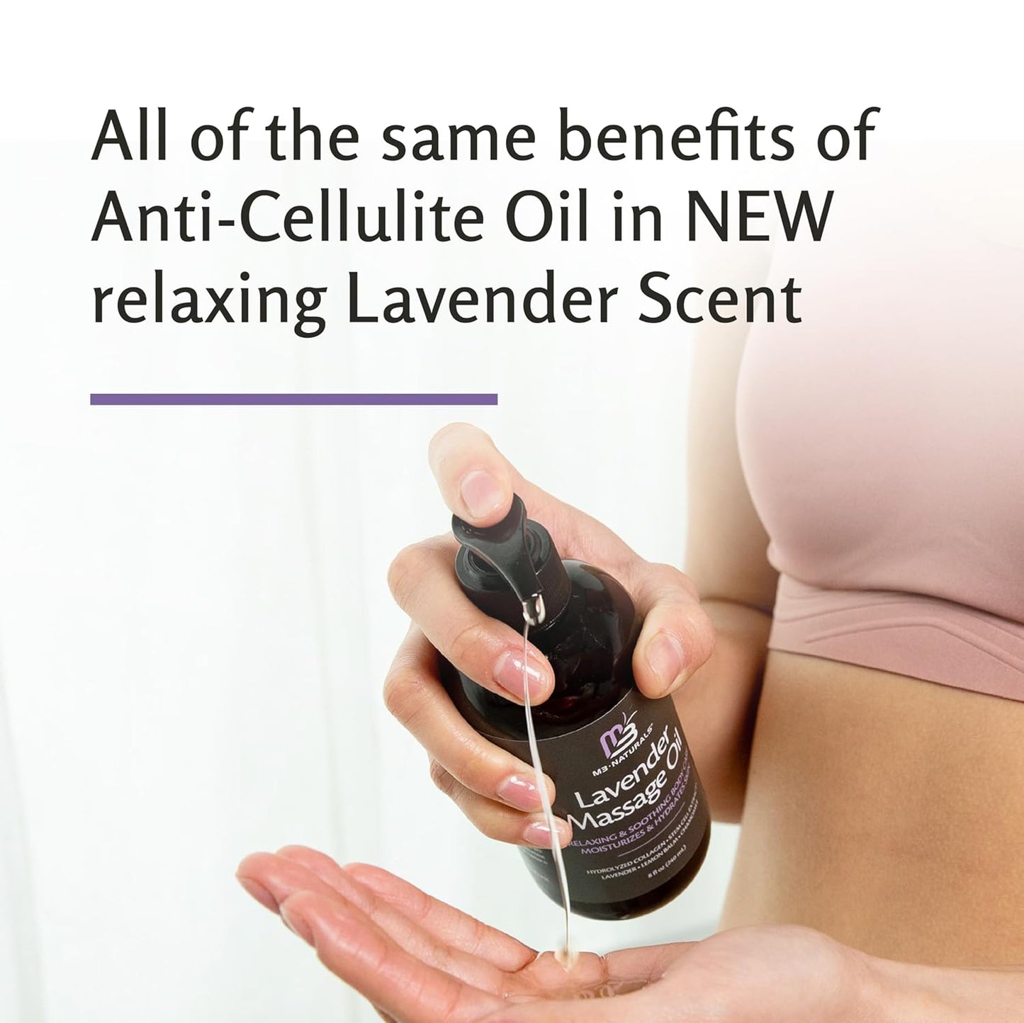 Lavender Massage Oil with Collagen and Stem Cells - Skin Firming Therapy Oil for Cellulite and Quick Absorption on Bum, Thighs, and Belly, 8 fl oz (Pack of 2) by M3 Naturals