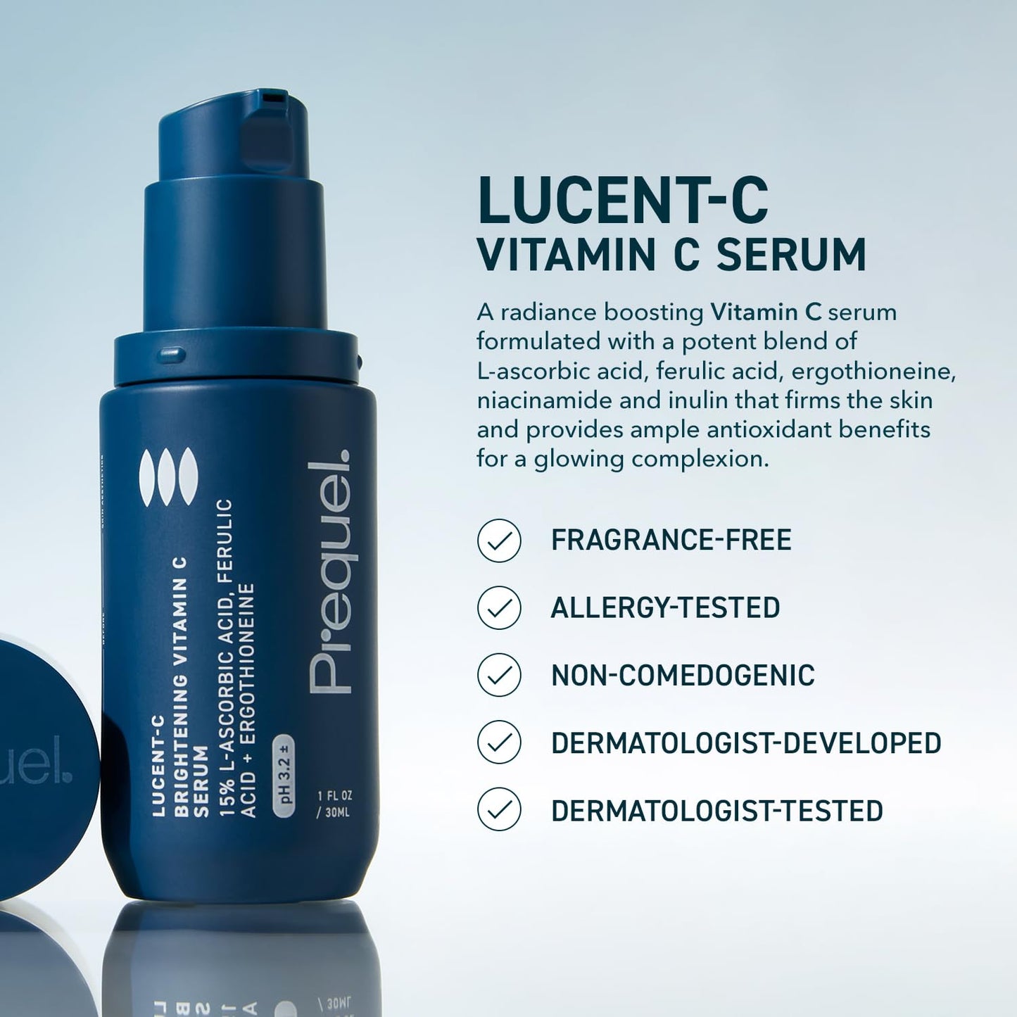 Skin Lucent-C, Vitamin C Serum for Face. Professional Facial L-Ascorbic Acid, Ferulic Acid Formula with Niacinamide. Clinical Skincare for Luminous Firm Skin. 1oz Pump