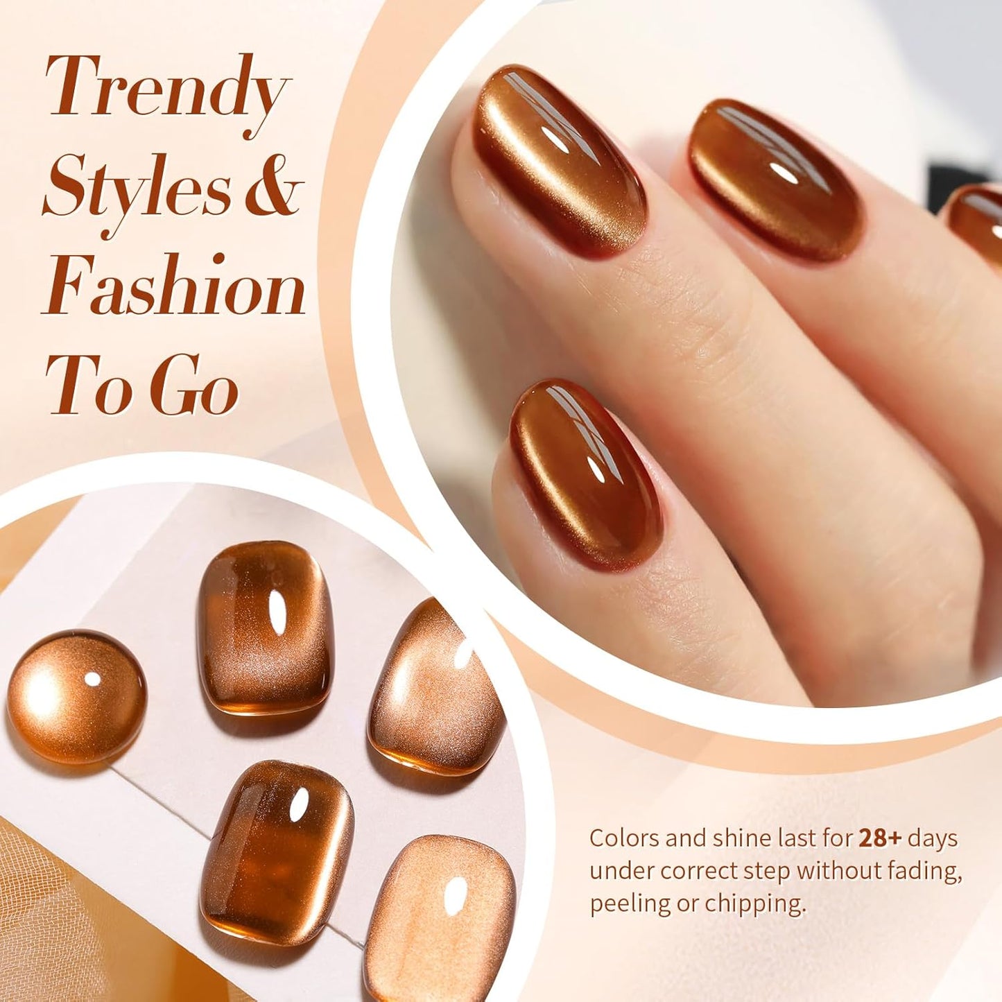 Born Pretty Cat Magnetic Eye Gel Nail Polish, Brown Moonlight Cat Magnetic Gel, Fall Winter Glitter Magnetic Soak Off U v Nail Gel Diy Art for Girls Women 15ML