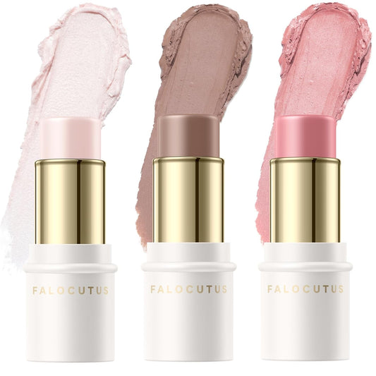 3 Pcs FAIR-COOL Contour Stick Set,Cream Blush & Highlighter Bronzer Pen,Long Lasting & Smooth Natural Face Contouring Illuminator,Professional Makeup Kit for All Skin