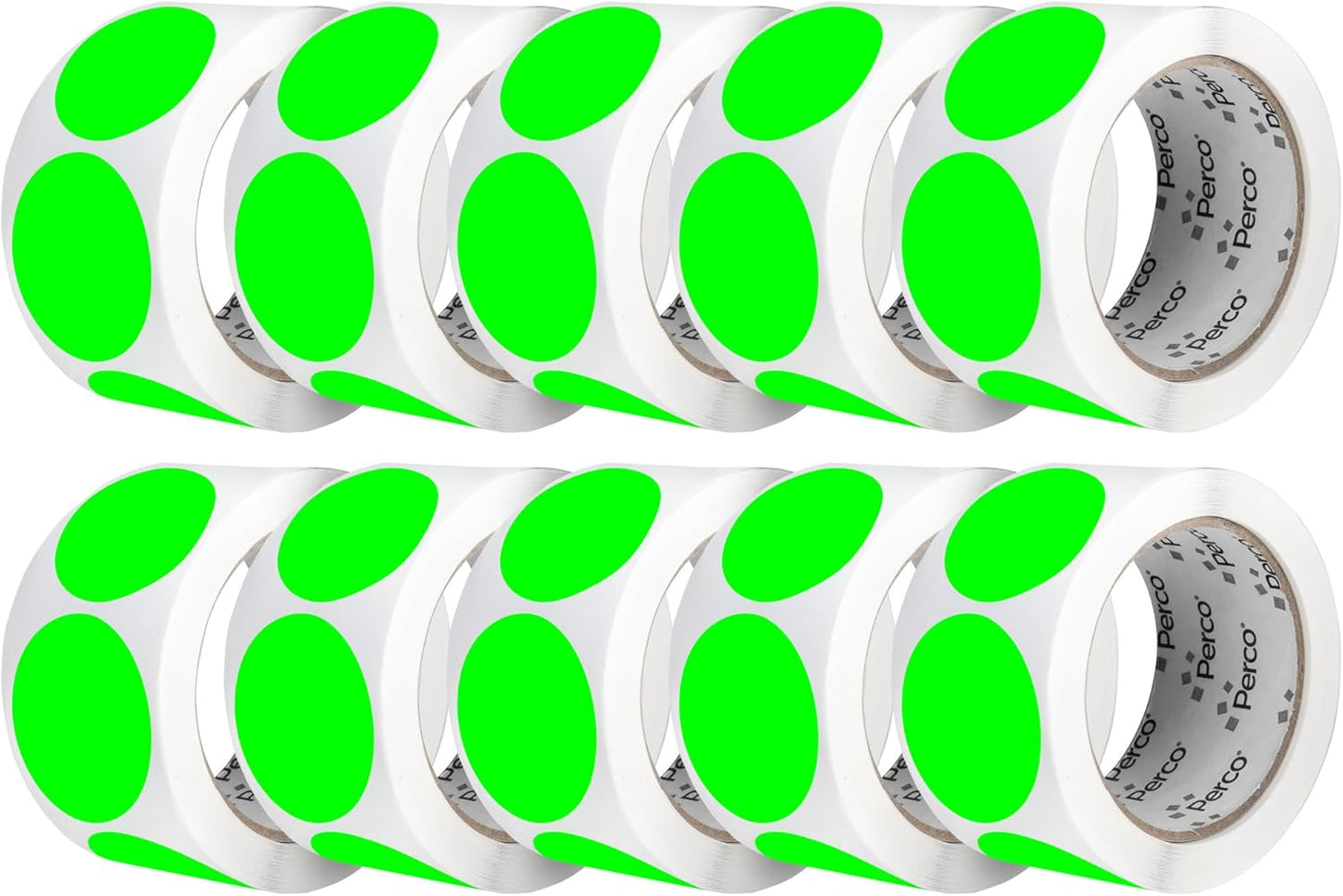 Perco Fluorescent Green 2-Inch Perforated Circle Dot Sticker Labels — 10 Rolls, 5,000 Round Stickers — with Permanent Adhesive for Organizing, Color Coding, Bin Labeling, Packaging Alerts—Made in USA