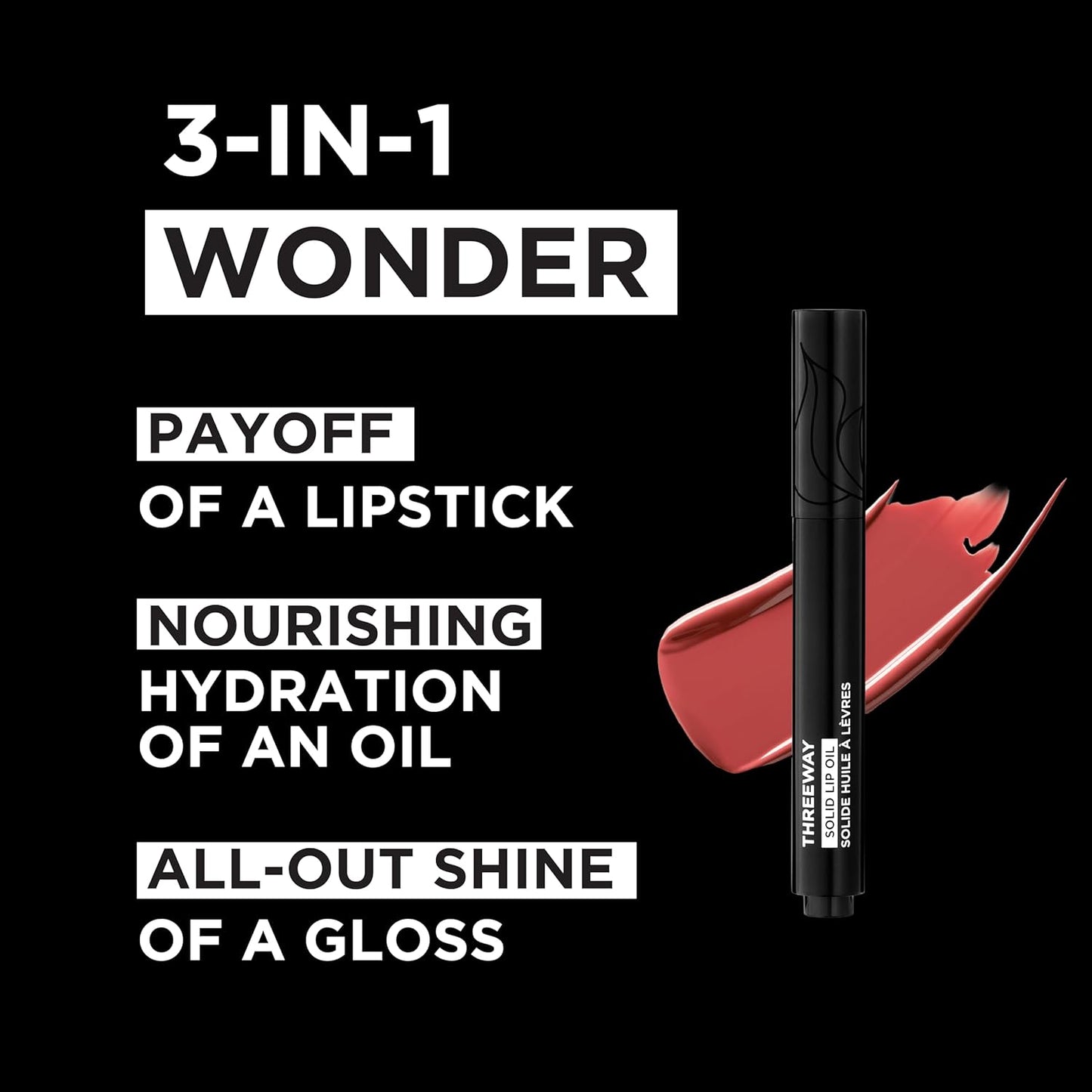 Deck of Scarlet Threeway Solid Lip Oil, Vegan Formula With Hyaluronic Acid and Hydrating Oil Blend, Glossy Finish - Pink Petal