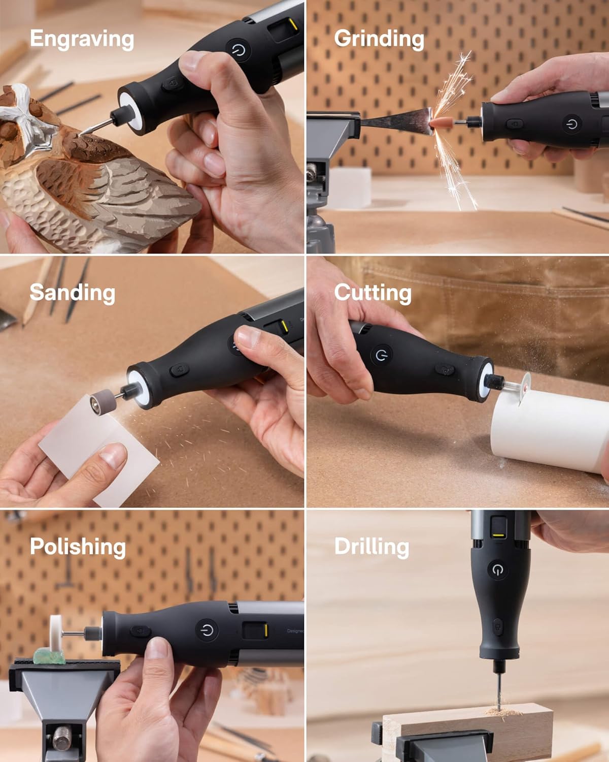 HOTO 12V Cordless Rotary Tool Kit Pro, Powerful Engraving Pen, 35000RPM Variable Speed, 3000mAh USB-C Rechargeable, LED Light, 37 Accessories, for Carving, Sanding, Polishing, Drilling, Cutting, DIY