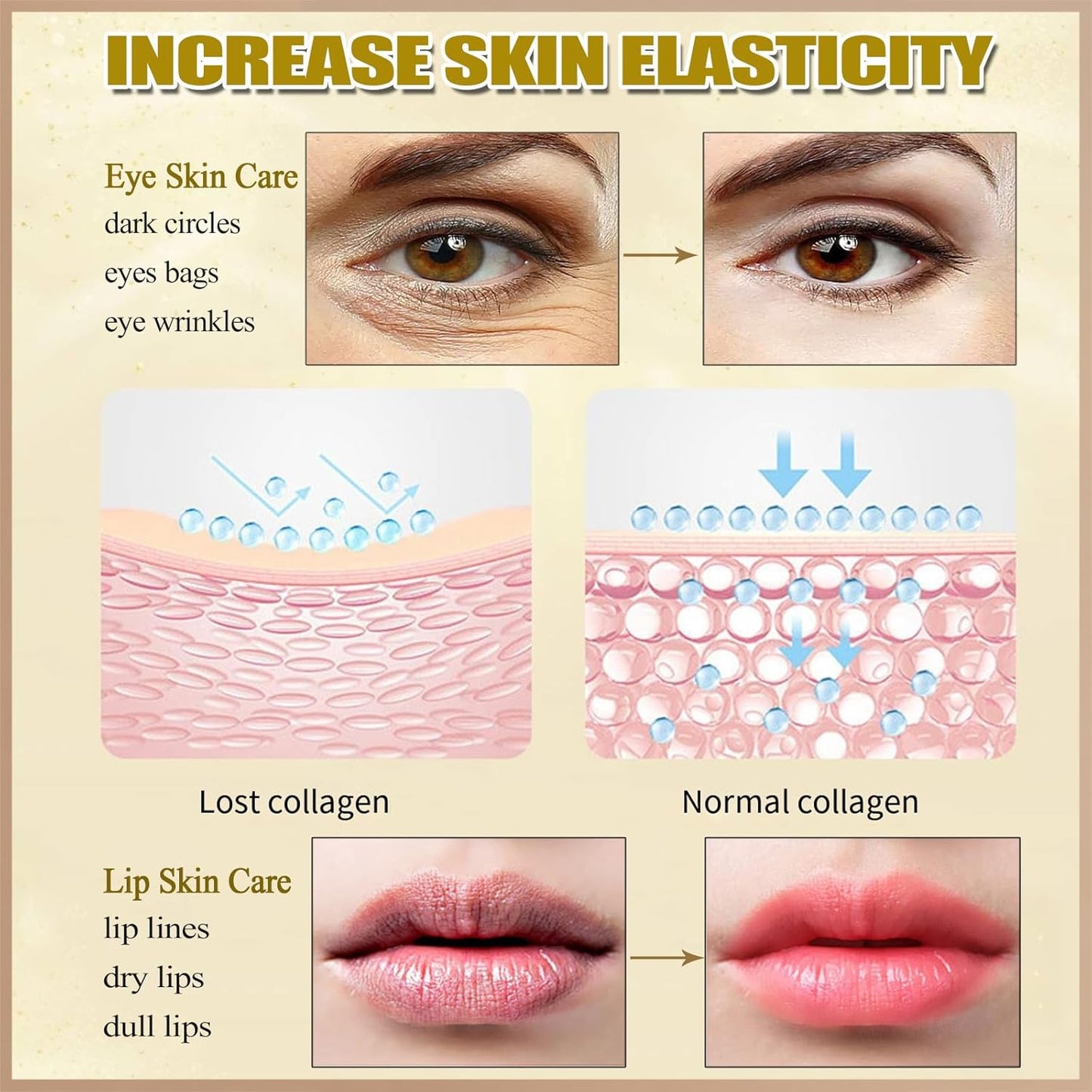 20 Pairs 24K Gold Eye Masks & Lip Masks, Crystal Collagen Eye Patches for Puffy Eyes, Effectively Moisturizing Lip & Eye Skin Care Reducing Fine Lines Dark Circleeye Patches