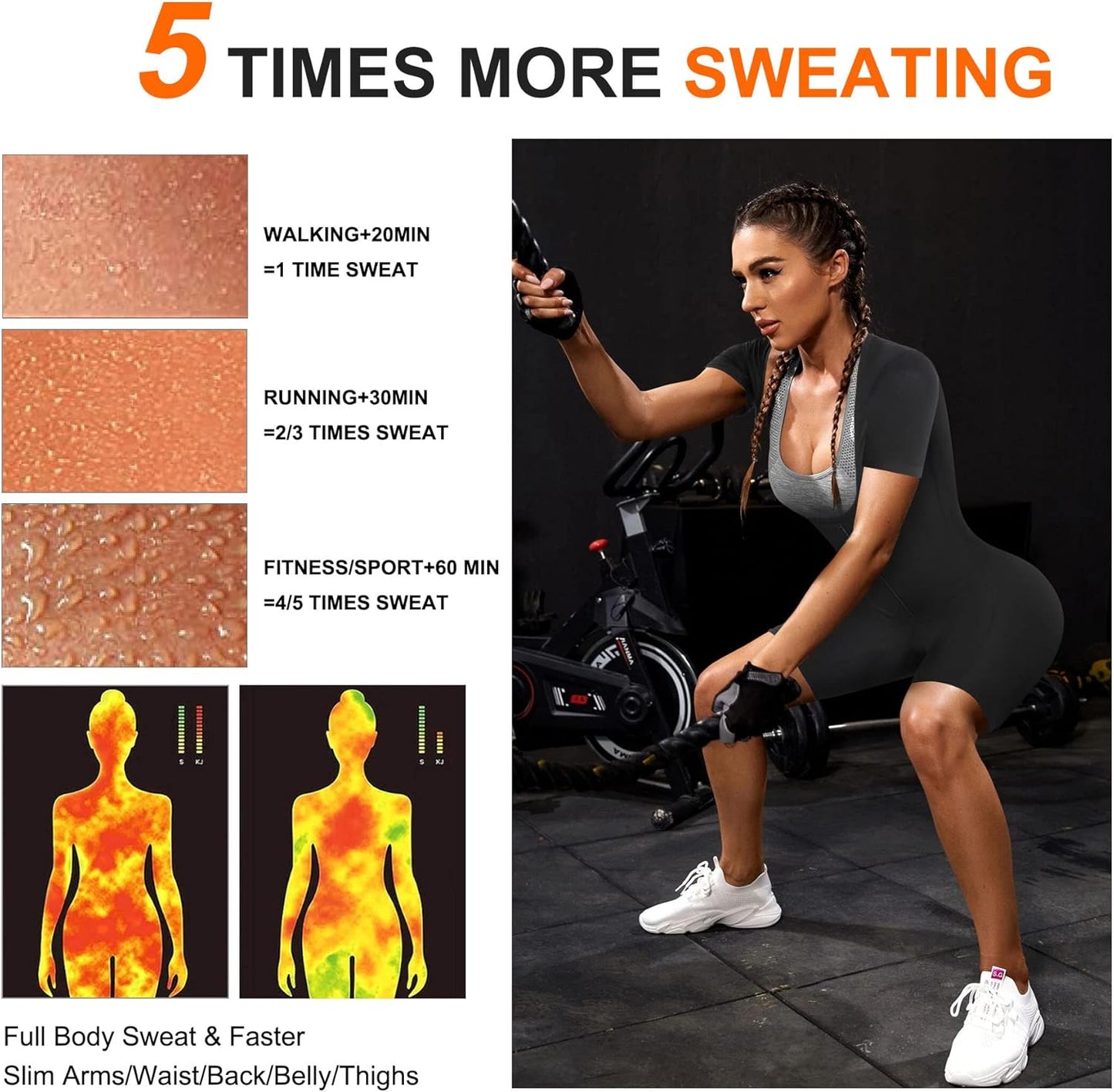 URSEXYLY Sauna Suit for Women Sweat Vest Waist Trainer 3 in 1 Slimming Full Body Shaper Workout Top with Sleeve Shorts