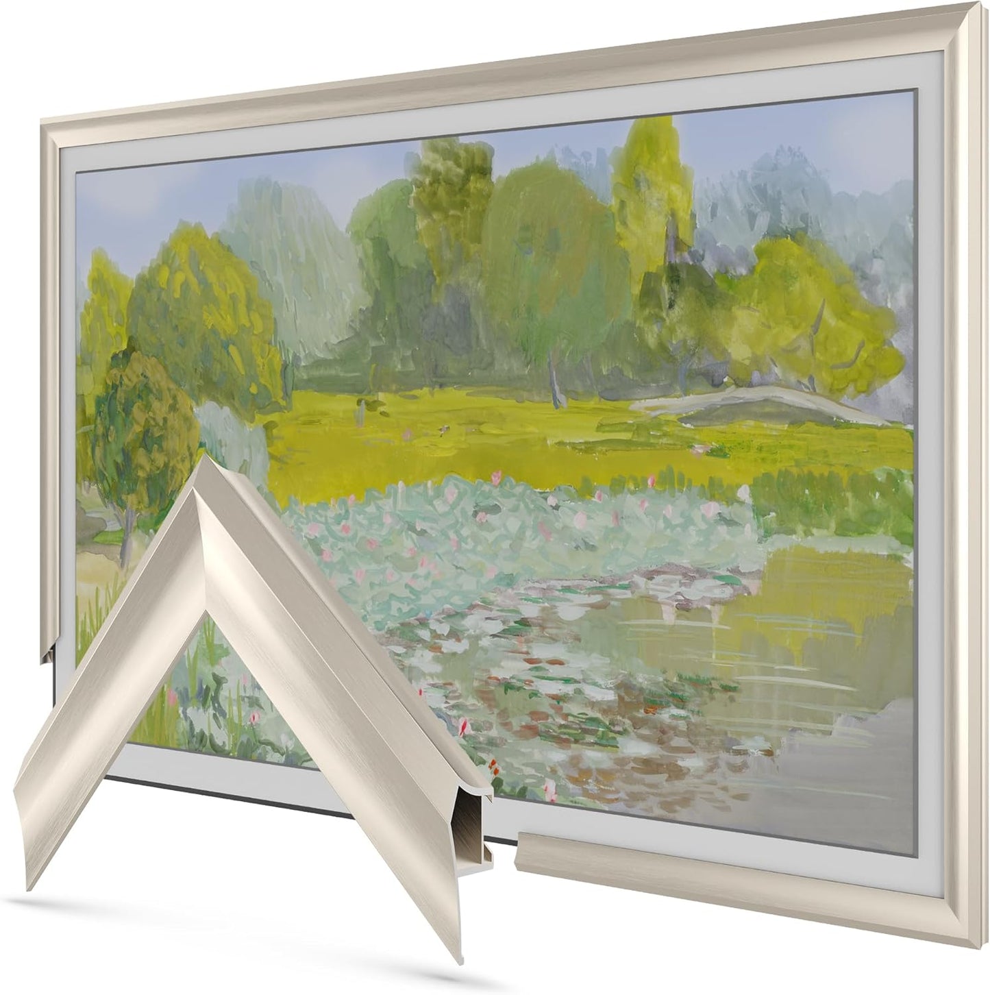 German Silver Prismatic 85" Alloy Deco TV Frame - Compatible ONLY with Samsung The Frame TV and Pro TVs (Fits 2021-2025, LS03A, LS03B,LS03C,LS03D,LS03FA,LS03FW)