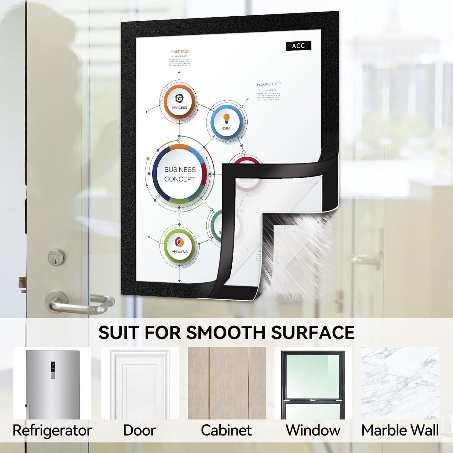 6 Pack Magnetic Sign Holder 8.5 x 11 - Refrigerator & Wall Adhesive Photo/Document Holders, Sign Holders for Door/Window, Durable Magnetic Picture Frames for Home/Office Use