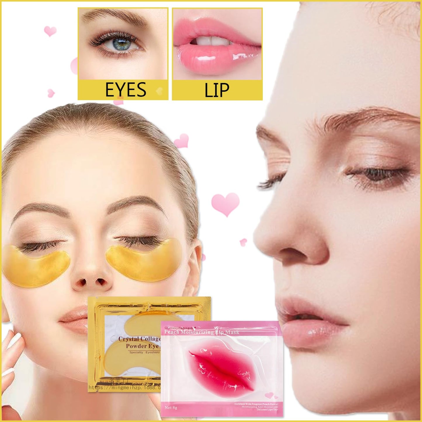 30 Pairs Lip Masks & 24K Gold Gel Eye Masks,Crystal Collagen Eye Patches for Puffy Eyes,Moisturizing& Reducing Fine Lines Dark Circleeye Patches for Women Men