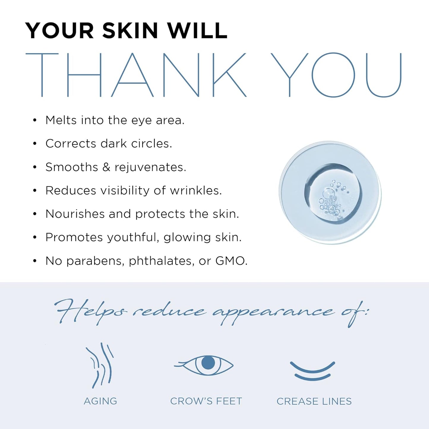AZURE Hyaluronic & Collagen Anti Aging Eye Serum - Moisturizing, Replenishing & De-Puffing | Reduces Wrinkles, Fine Lines & Under Eye Bags | Locks In Moisture Hydrating Skin | Made in Korea - 30mL