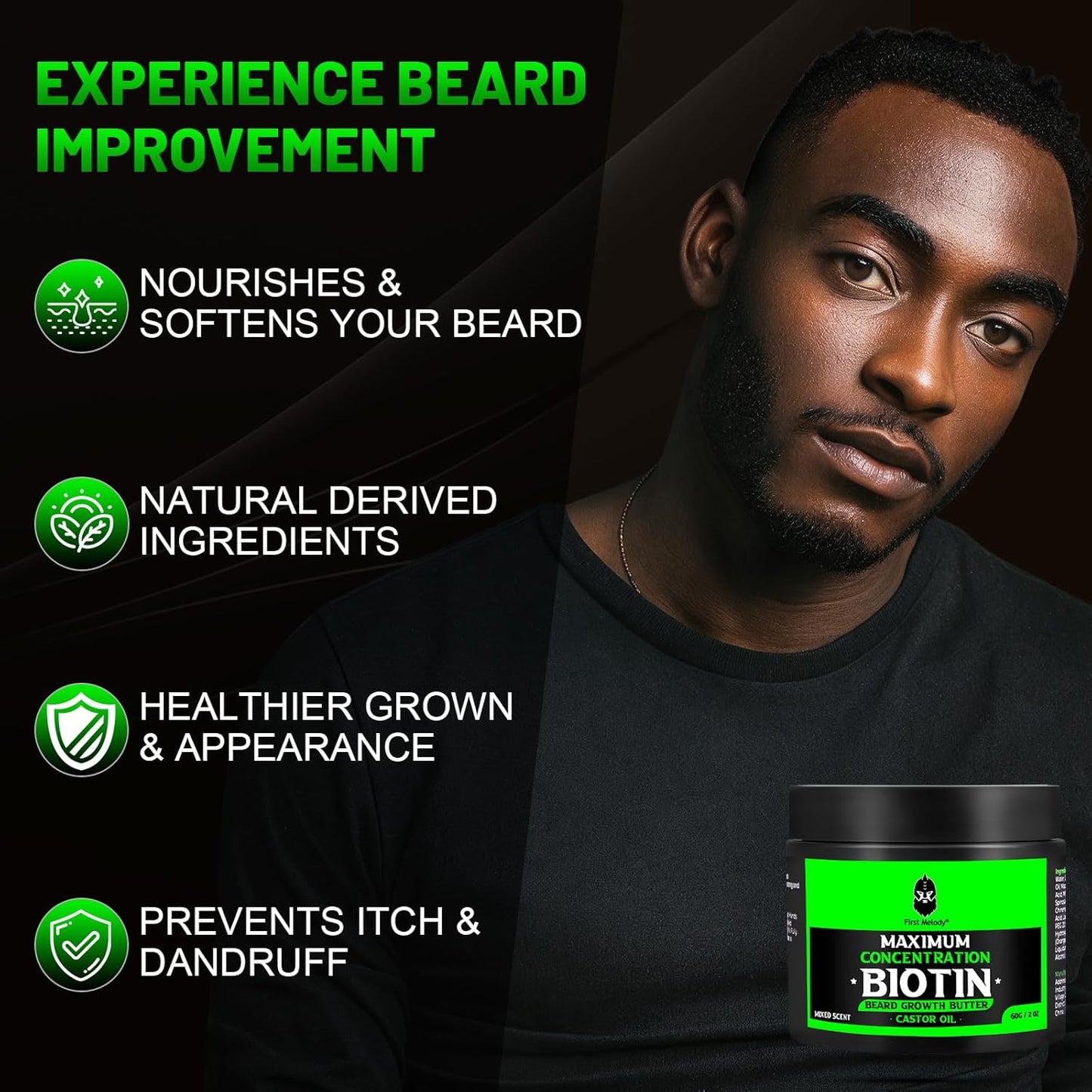 Beard Butter-Maximum Concentration Biotin,with Castor Oil and Argan & Jojoba Oils, Promotes Beard Growth, Styles, Strengthens & Softens Beards ,Unruly Beards While Relieving Itch,2 Ounce*2(2 Pack)