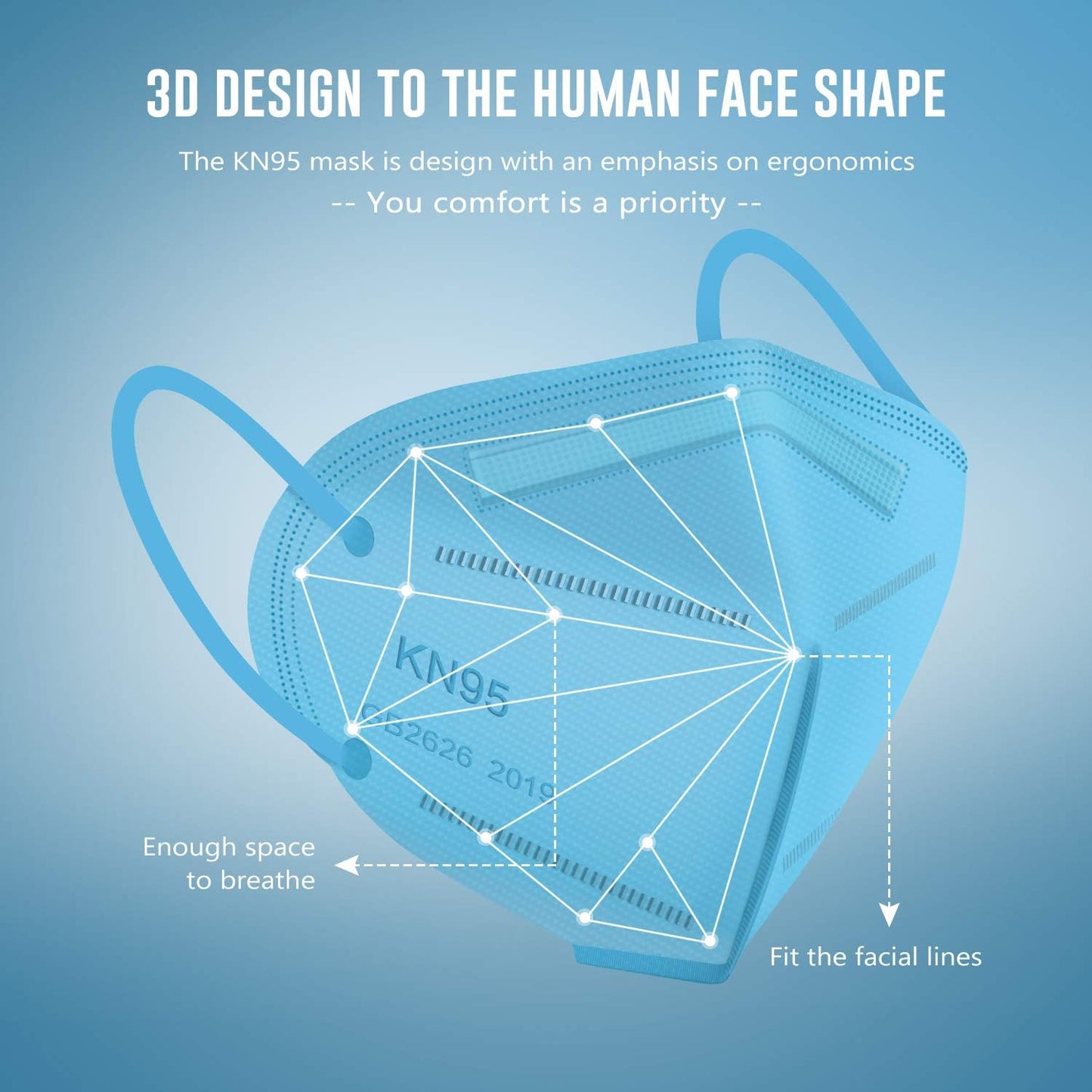 WWDOLL KN95 Face Mask 50 Pack, 5-Layers Breathable KN95 Masks, Blue
