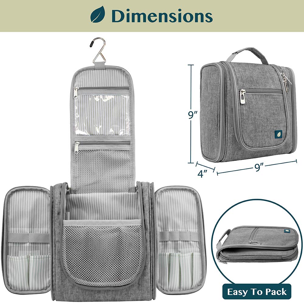 PAVILIA Toiletry Bag Travel Bag for Women Men, Hanging Cosmetic Organizer, Water Resistant Makeup Bag for Accessories Toiletries, Large Travel Essentials Kit (Grey)