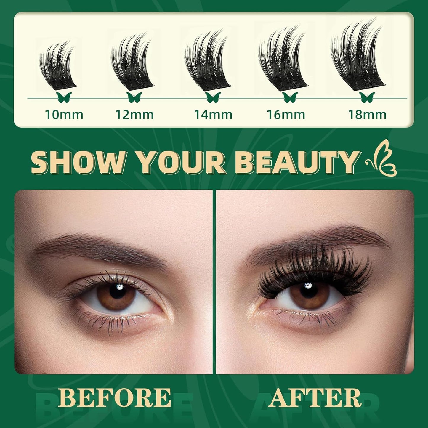 KEYYOU Lash Clusters 120pcs Eyelash Clusters 10-18mix D Curl Cluster Lashes Thick Super Soft Wispy DIY Eyelash Extension at Home(PC02-D-10-18MIX)