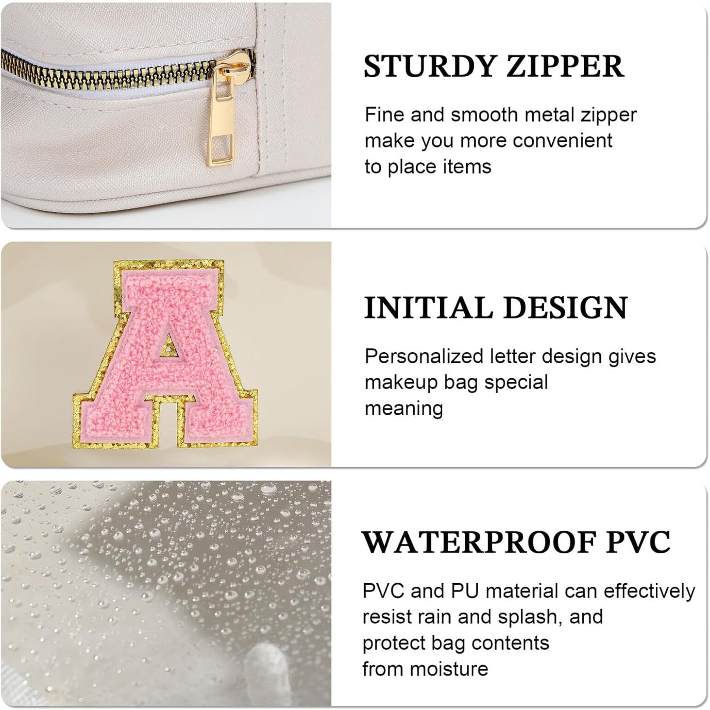 YOOLIFE Initial Make Up Bag Travel Toiletry Bag, Clear Makeup Bag Preppy Cosmetic Bag Clear Makeup Bags With Zipper Girlfriend Teacher 6 Year Old Girl Gifts Daughter Gifts Swim Gifts For Girls White N