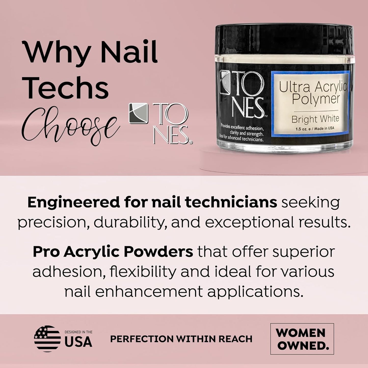 Tones Pro Acrylic Nail Powder, Sparkling Bright White (Opaque Off-White), (3.5 Fl Oz) - Long-Lasting & Non-Yellowing Polymer for Salon Quality Nail Extensions & 3D Art