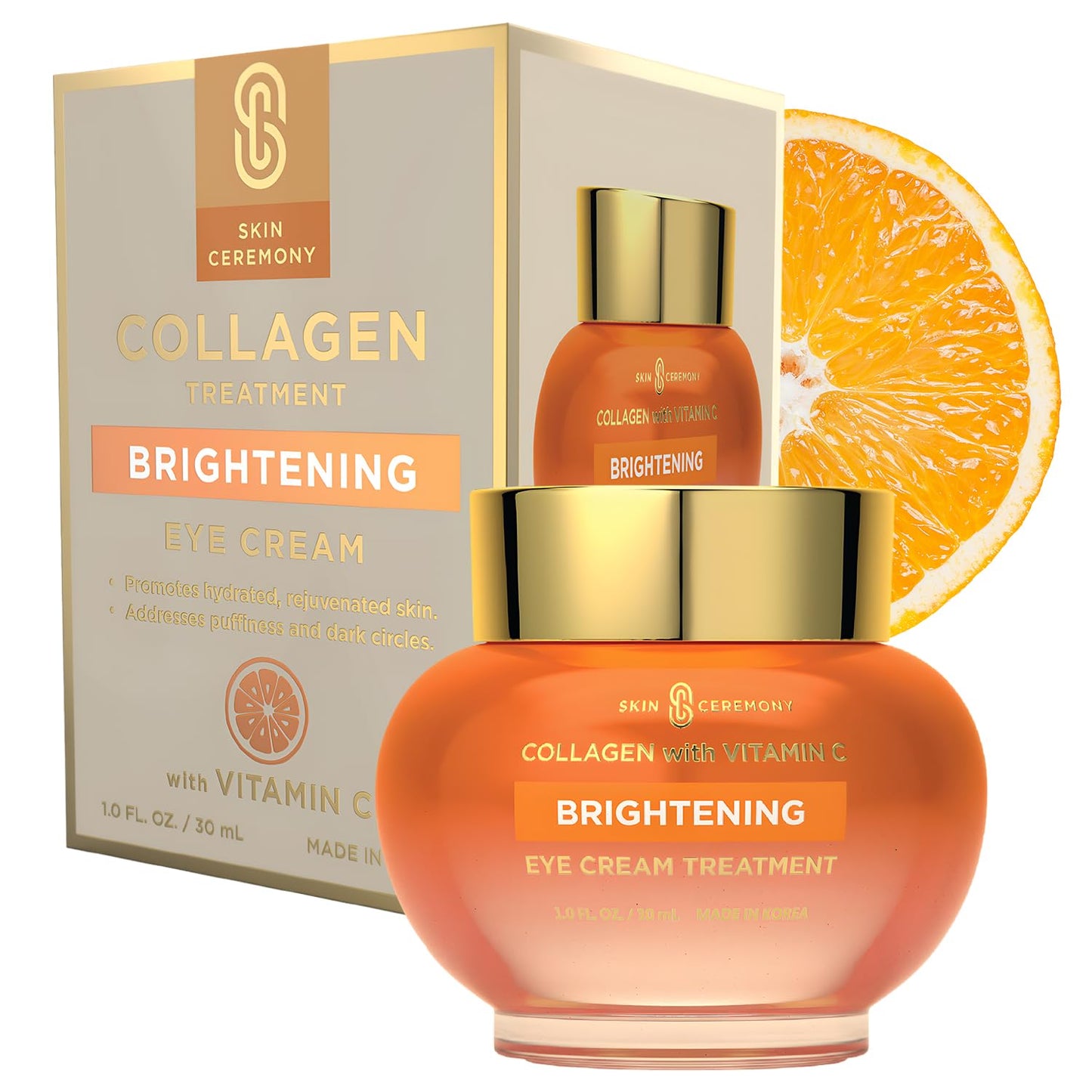 Collagen and Vitamin C Brightening Eye Cream - Hydrates and Rejuvenates Skin - Helps reduce Puffines & Dark Circles - Skin Care Made in Korea - 1.0 FL.OZ.
