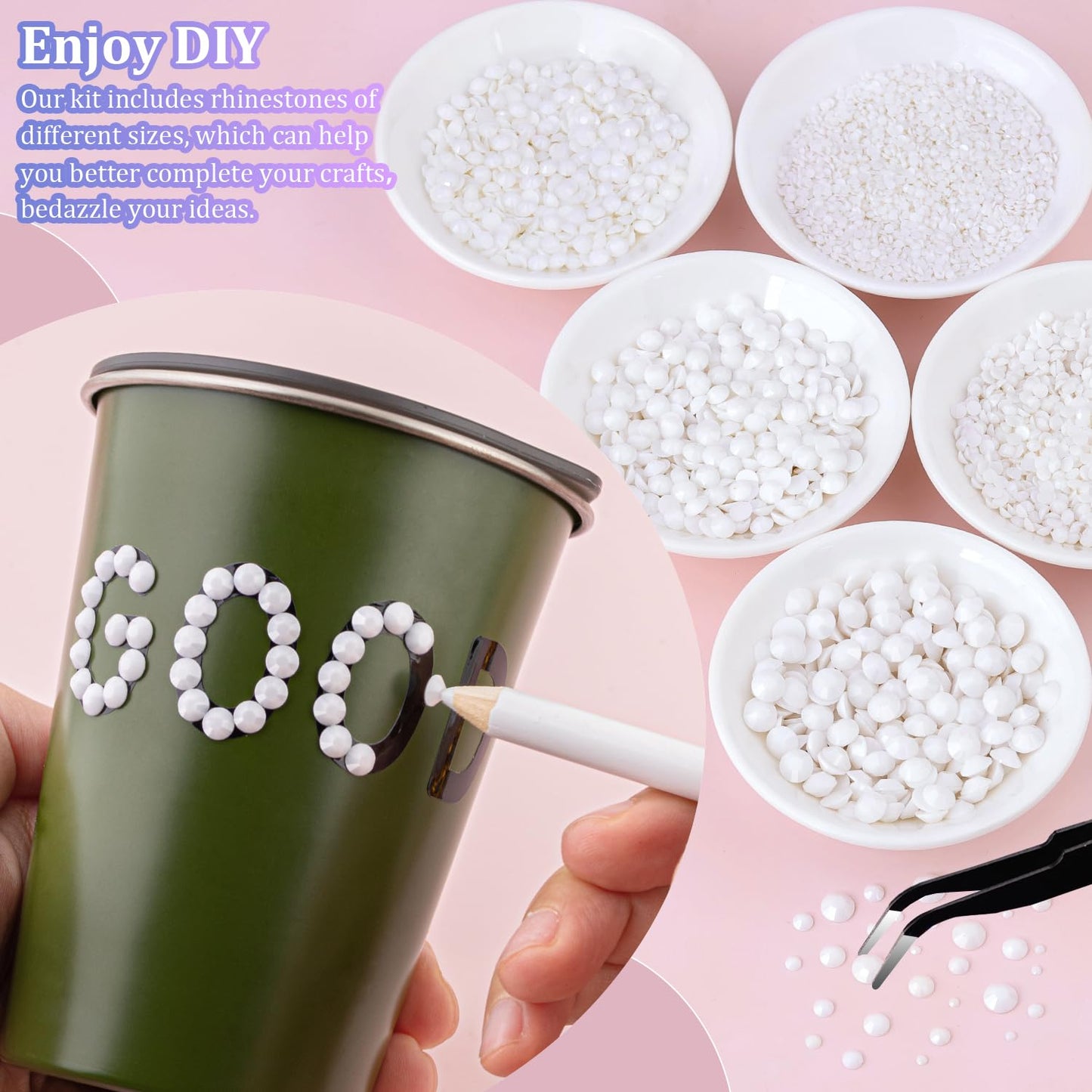 30000Pcs White Rhinestones for Bedazzling with B7000 Jewelry Glue, Bedazzler Kit Flatback Gems, Resin Rhinestones for Crafting Crafts Clothing Shoes Fabric Nail Art Assorted Size 2/3/4/5/6mm