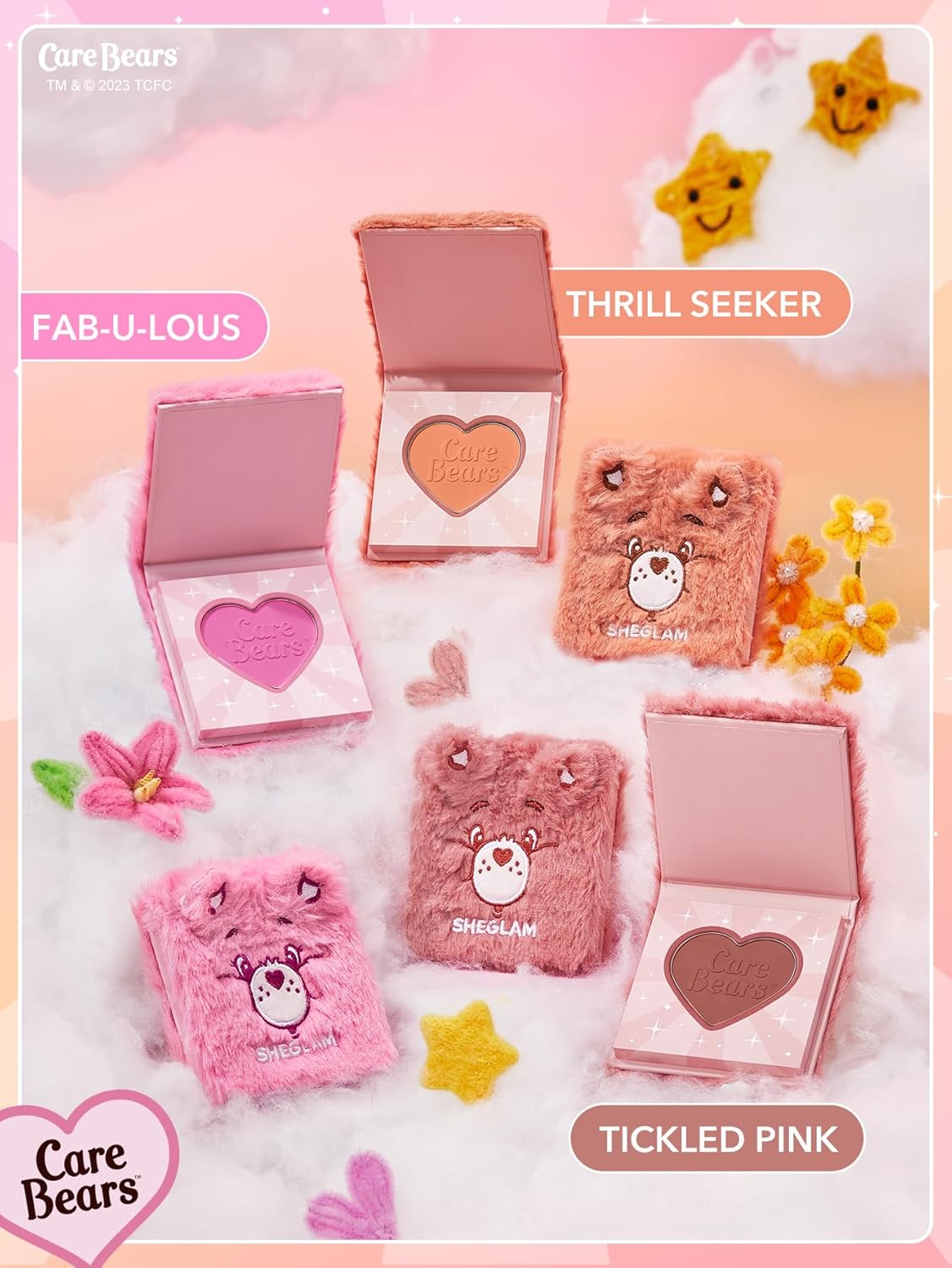 SHEGLAM X Care Bears Collection Set Vibrant Colored Eyeshadows Green White Purple Eyeliner Pink Blush Body Highlighter Liquid Lipstick Set Makeup Set