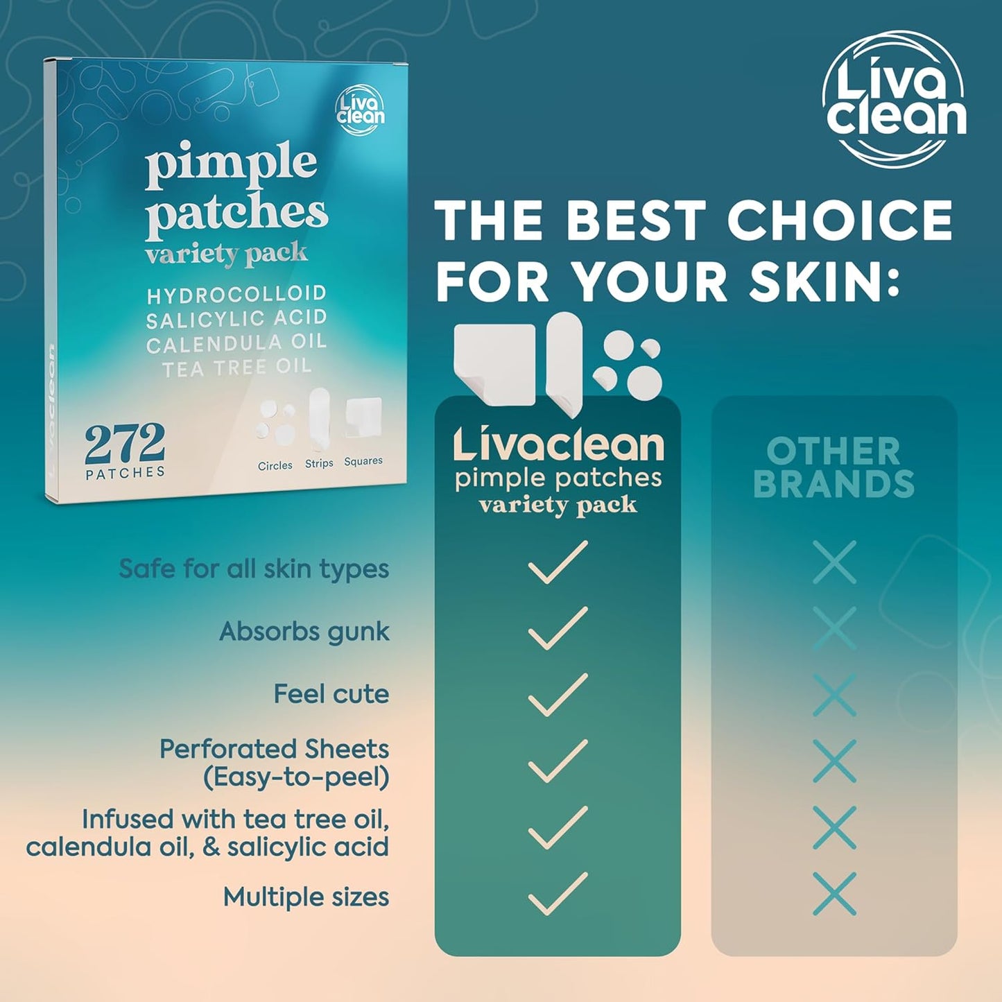 272 CT Large Pimple Patches for Face - Variety Pack Zit Patches w/ Salicylic Acid, Tea Tree, Calendula Oil - Pimple Patches Large Acne Patches for Face and Body - Dark Spot Patches