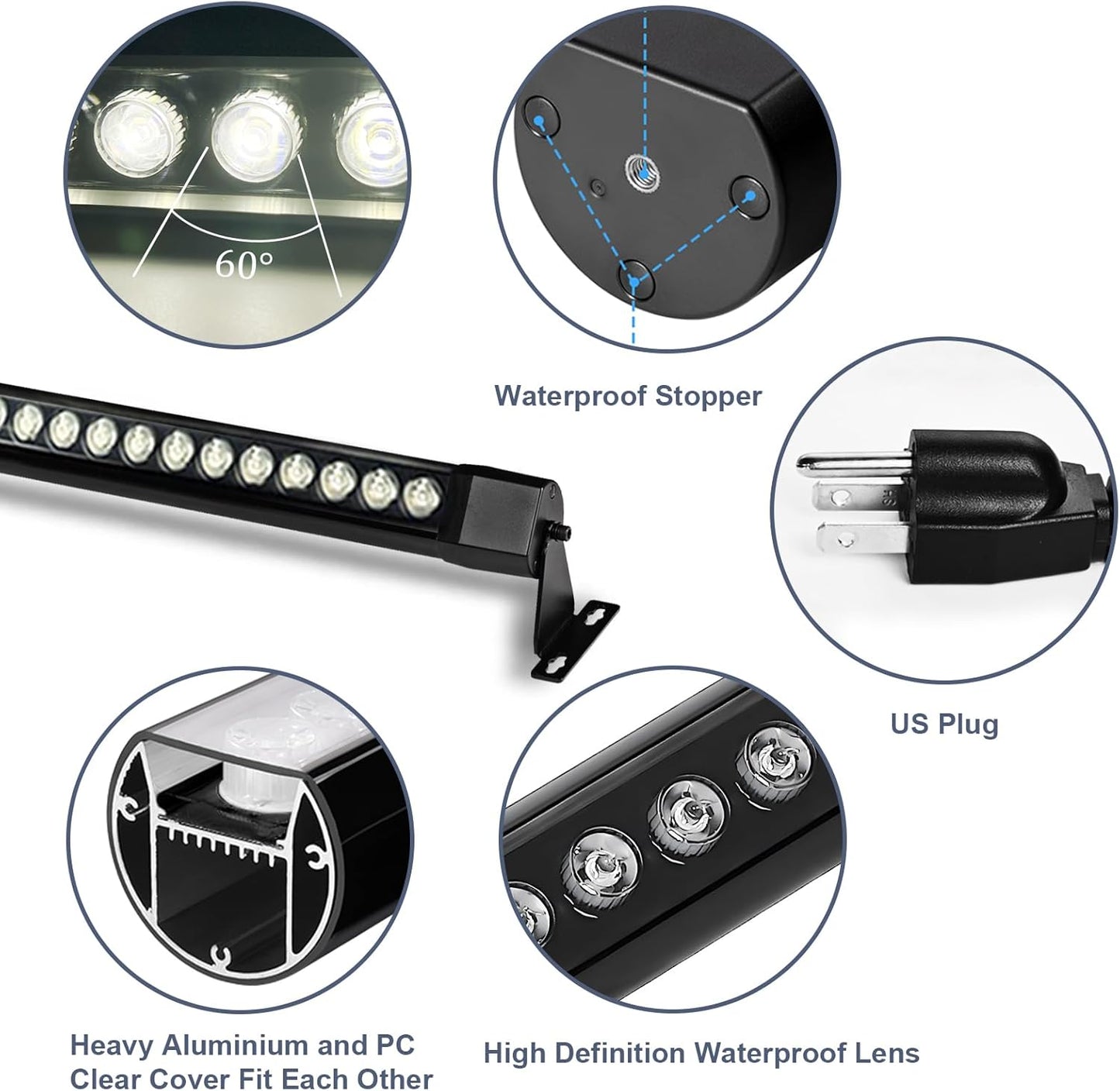 72W LED Wall Washer Light Bar, 4FT 4000K Neutral White Outdoor Wall Washer Lights, 120V Waterproof IP67 LED Light Bar for Outdoor (2 Pack)