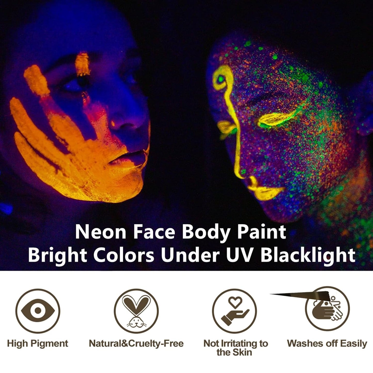 Go Ho Neon Hot Pink Body Paint Washable(2.37oz,70ml),under UV Blacklight Neon Face Paint,Water Based Neon Fluorescent Pink Face Paint for Adults Children SFX Cosplay Costumes Halloween Makeup